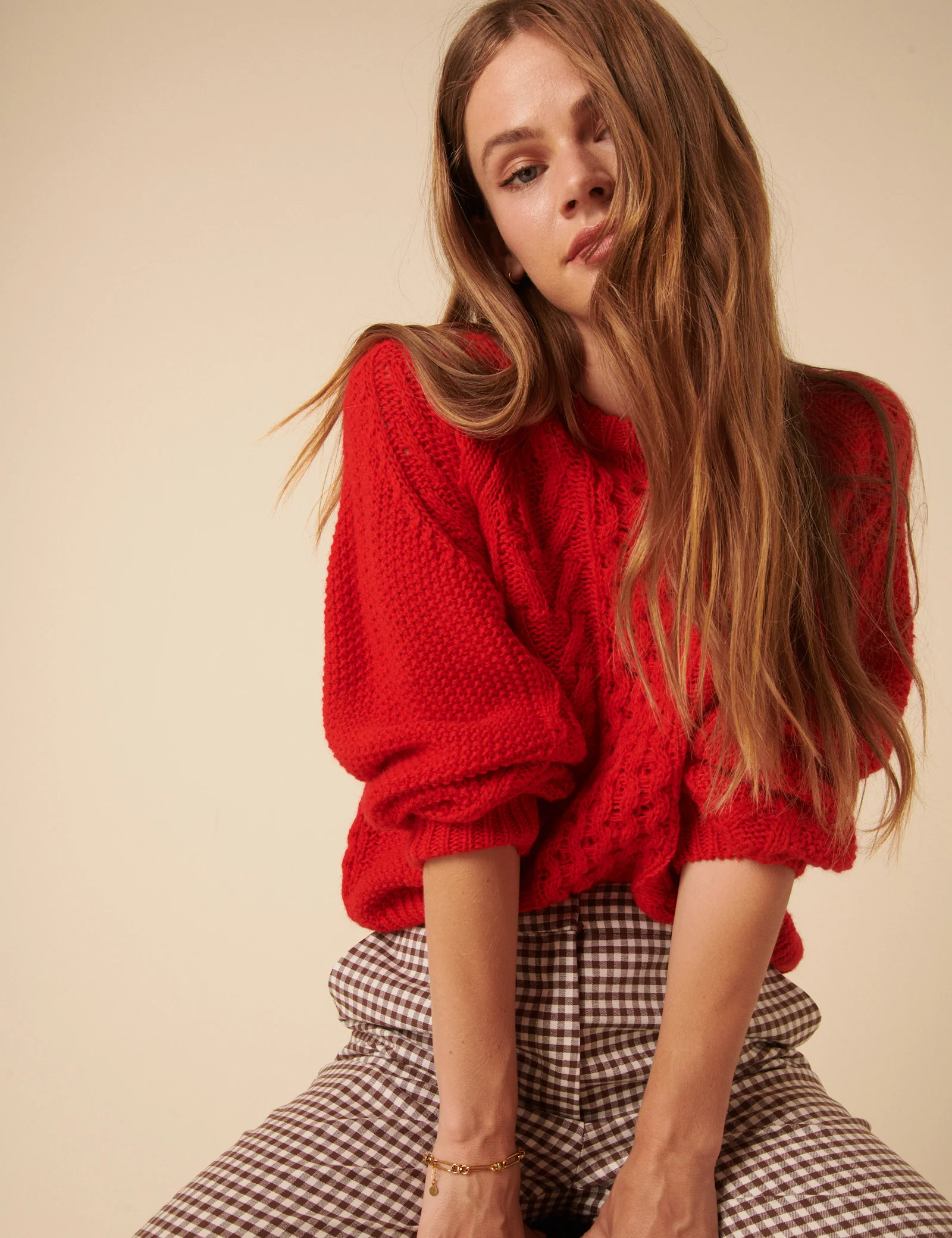 Red Wool Blend Chunky Cable Jumper - Image 4