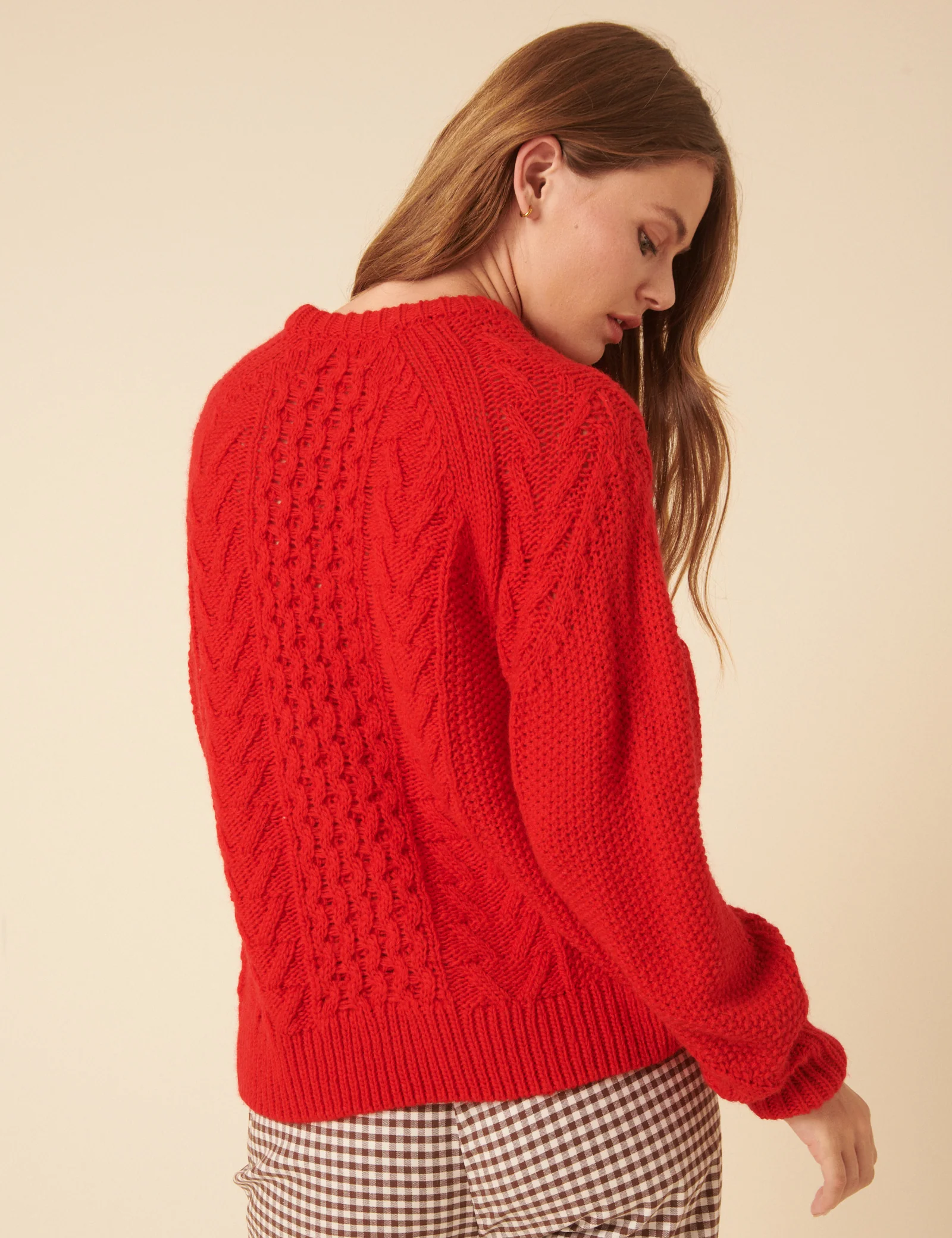 Red Wool Blend Chunky Cable Jumper - Image 5