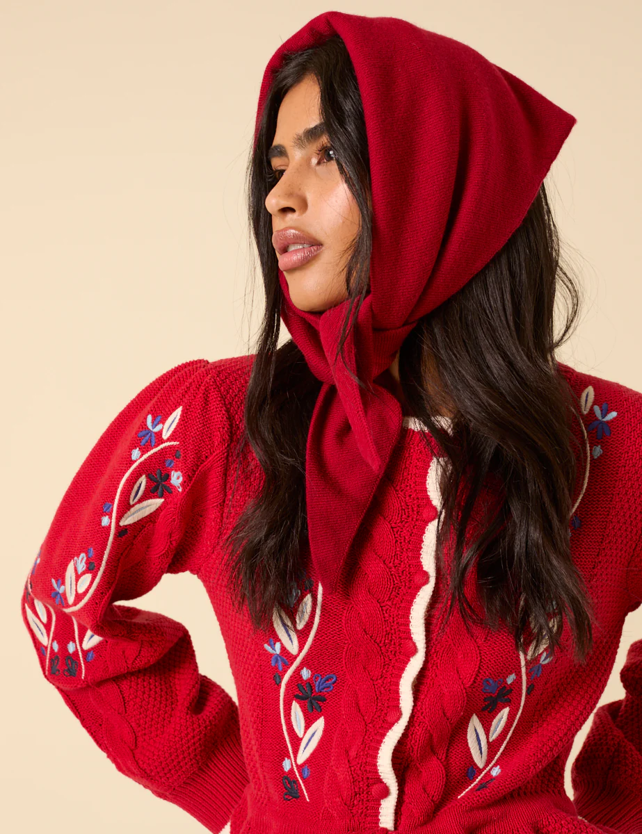 Red Wool-blend Triangle Scarf - Image 3