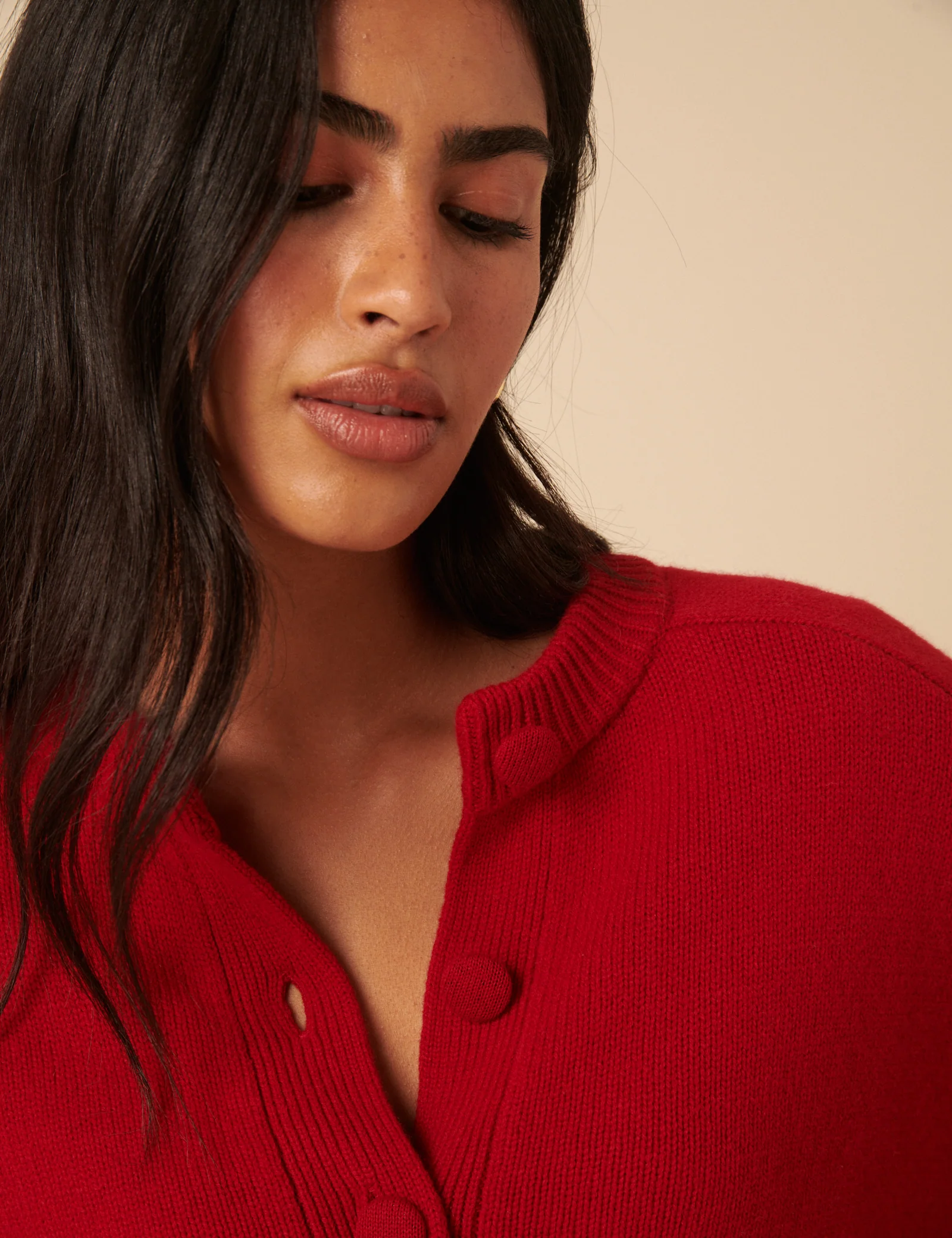 Red Wool Crew Neck Cardigan - Image 4