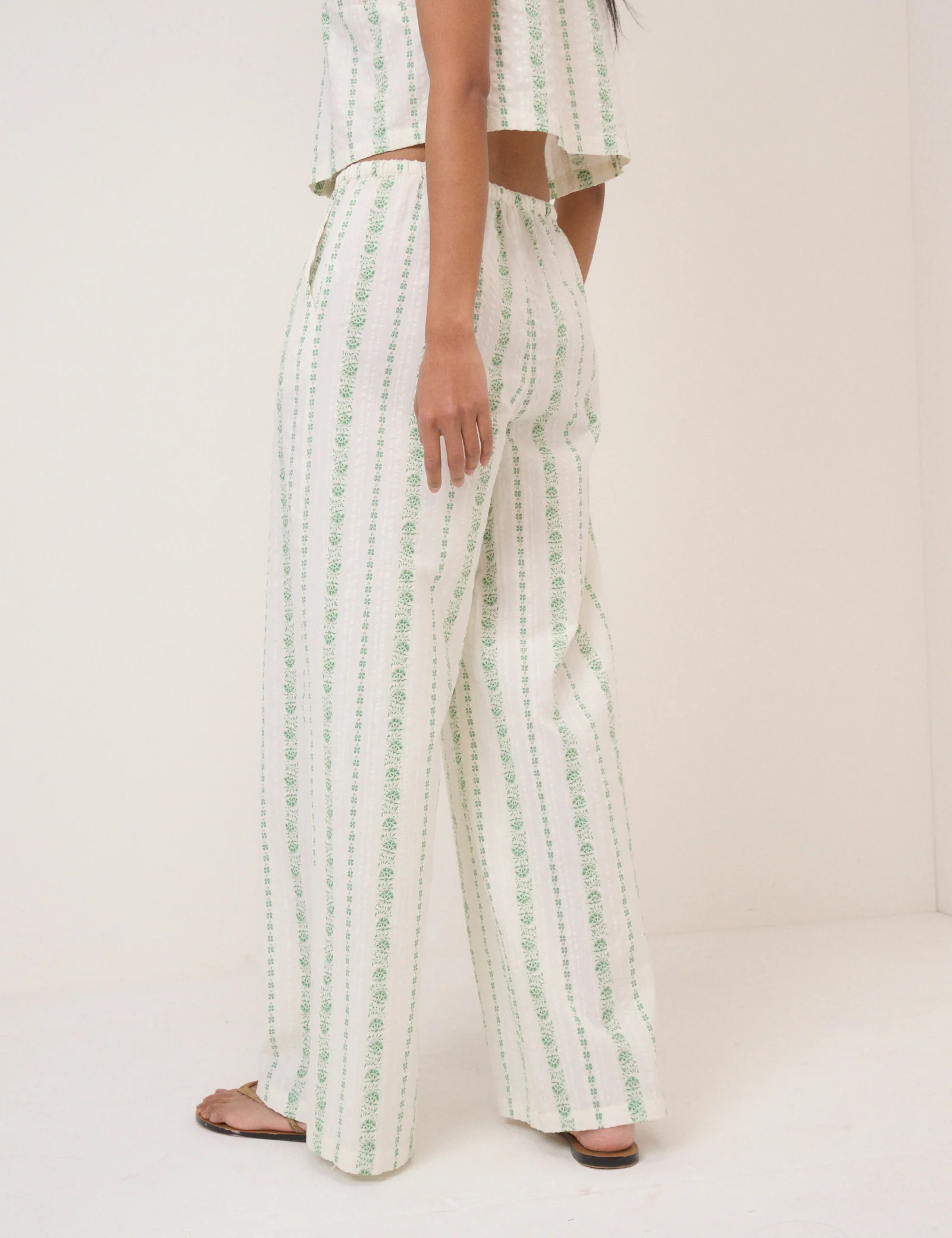 White Floral Wide Leg Trousers - Image 5