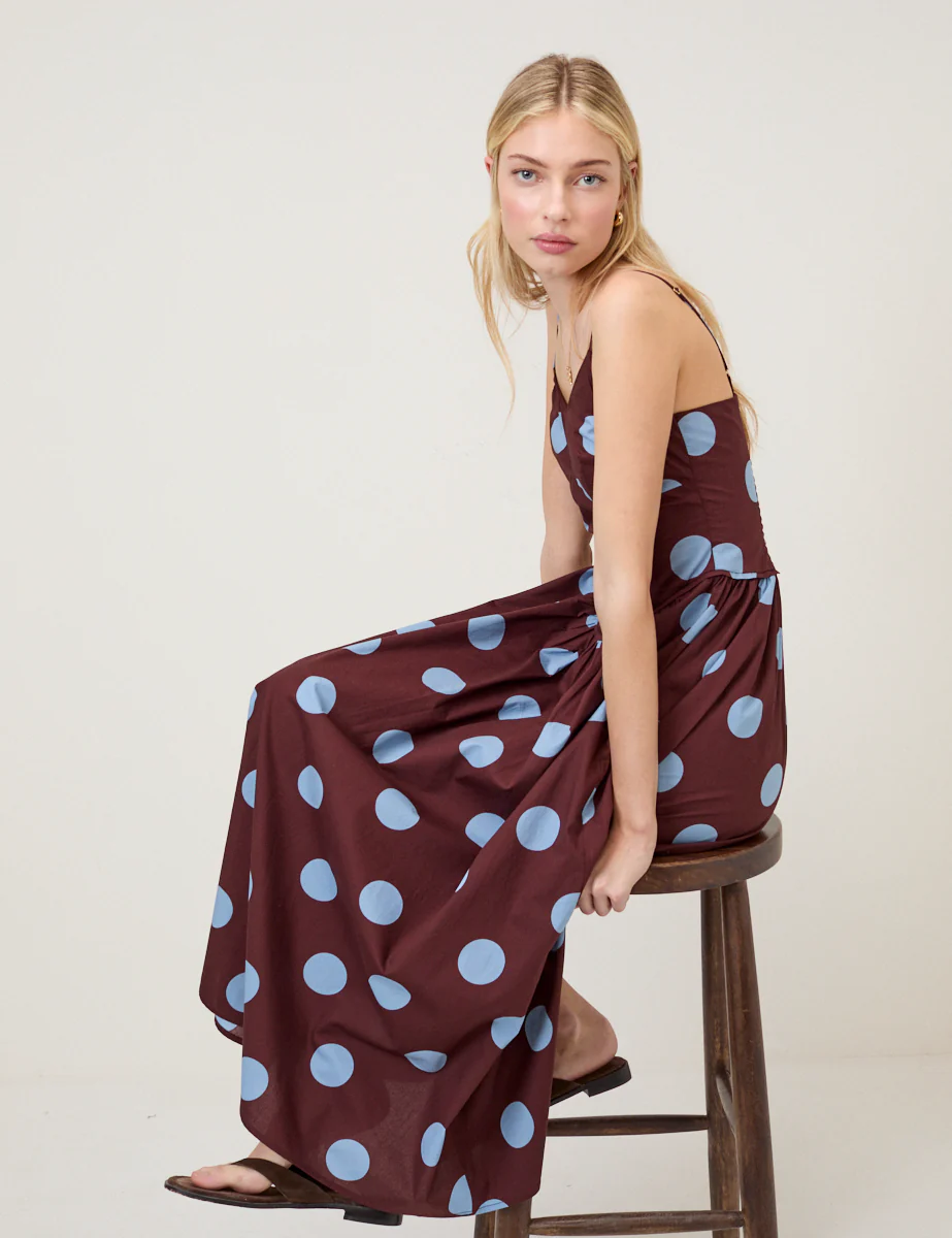 Brown Polka Dot Renley Midi Dress - Image 5