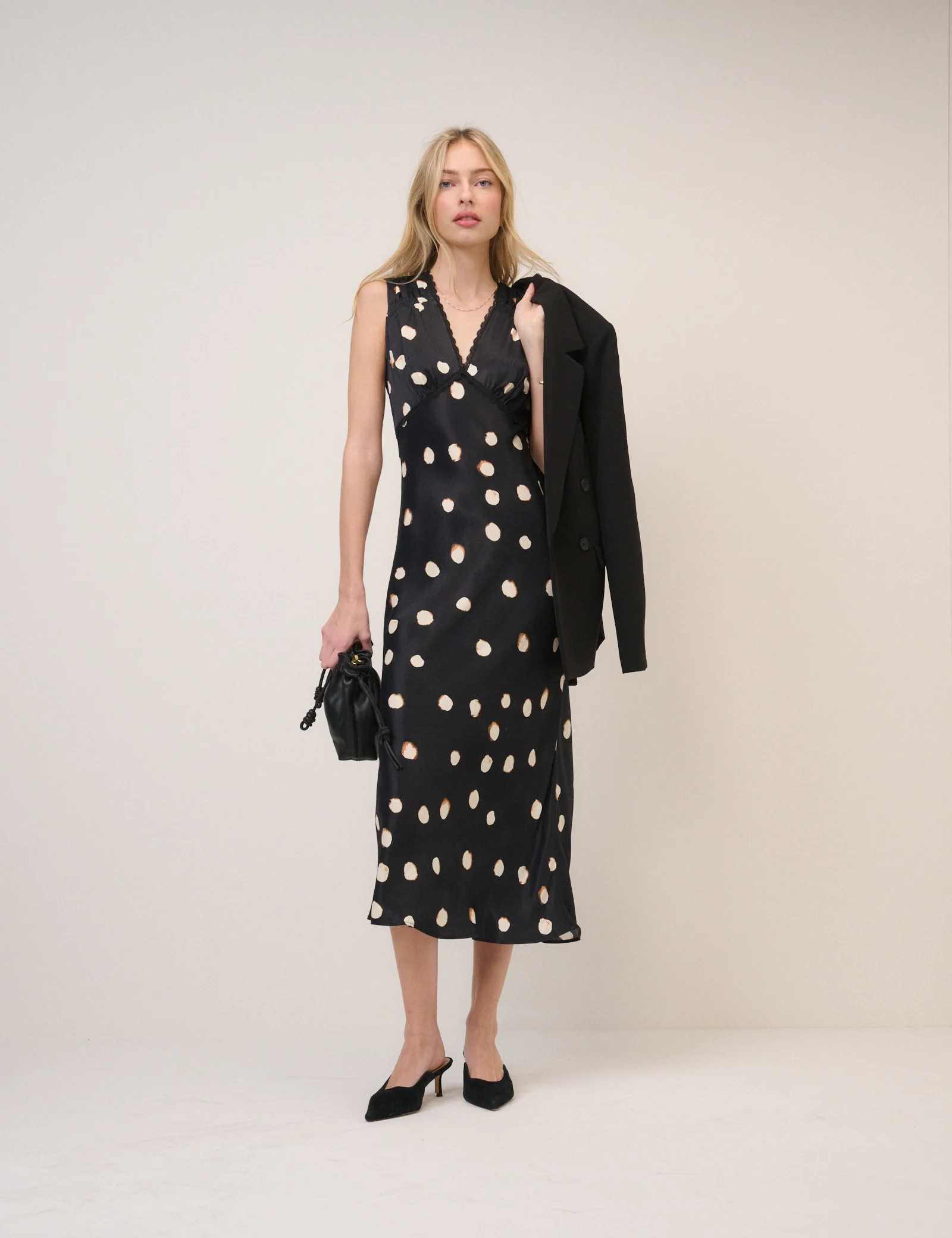Black Polka Dot Ria Midi Dress - Image 4