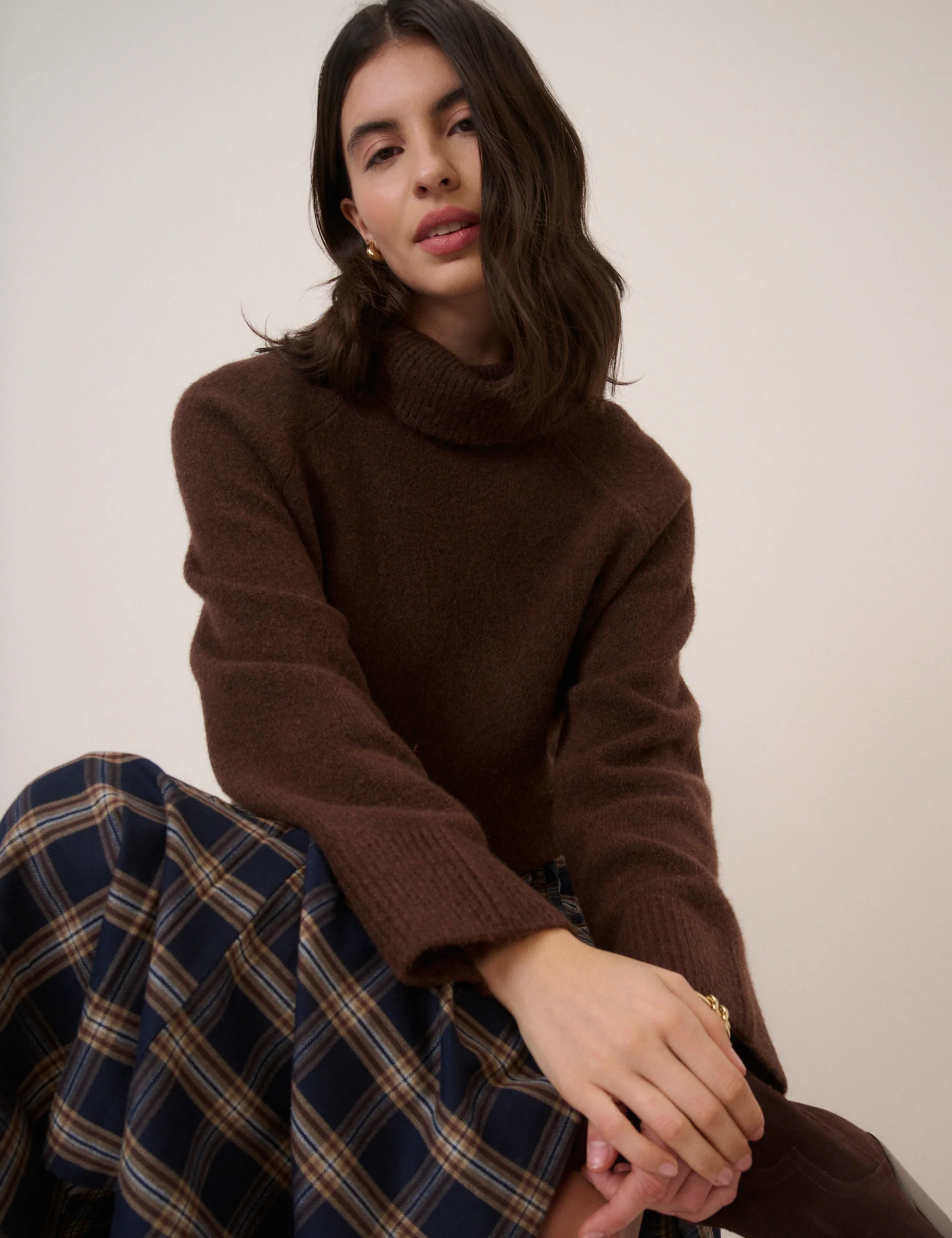 Brown Roll Neck Jumper Relaxed Fit - Image 2