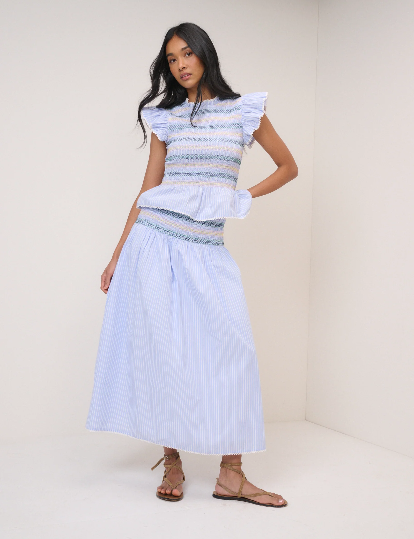 Blue Striped Shirred Top - Image 5