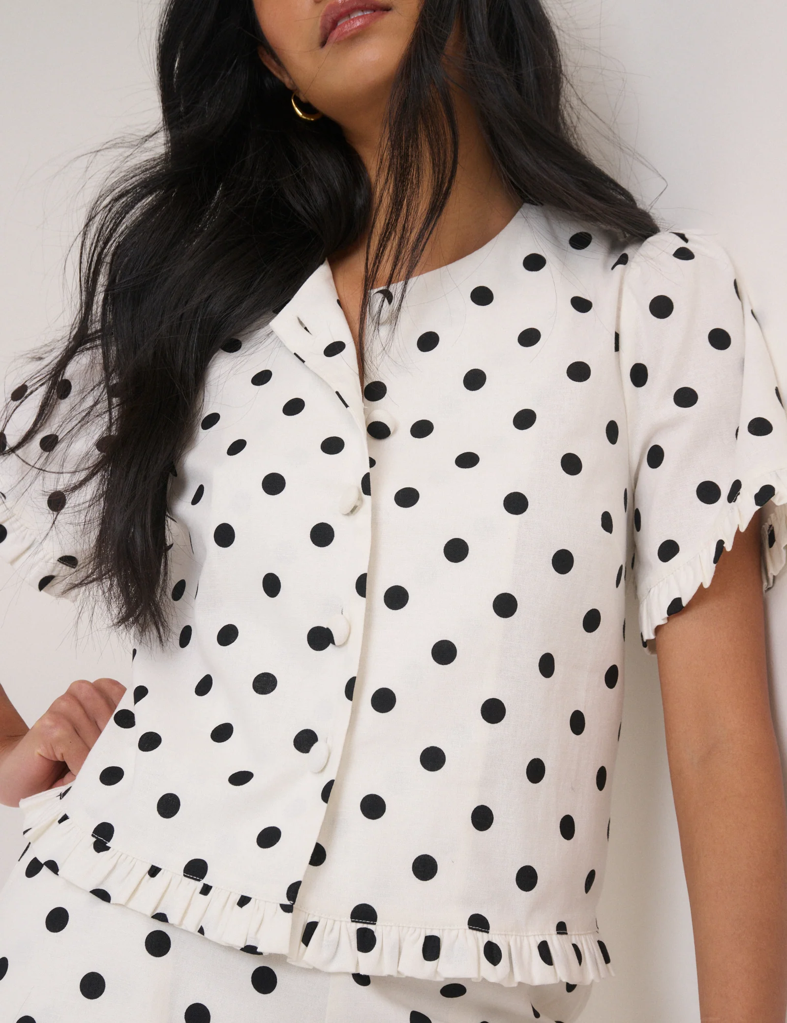 White Polka Dot Tailored Top - Image 3