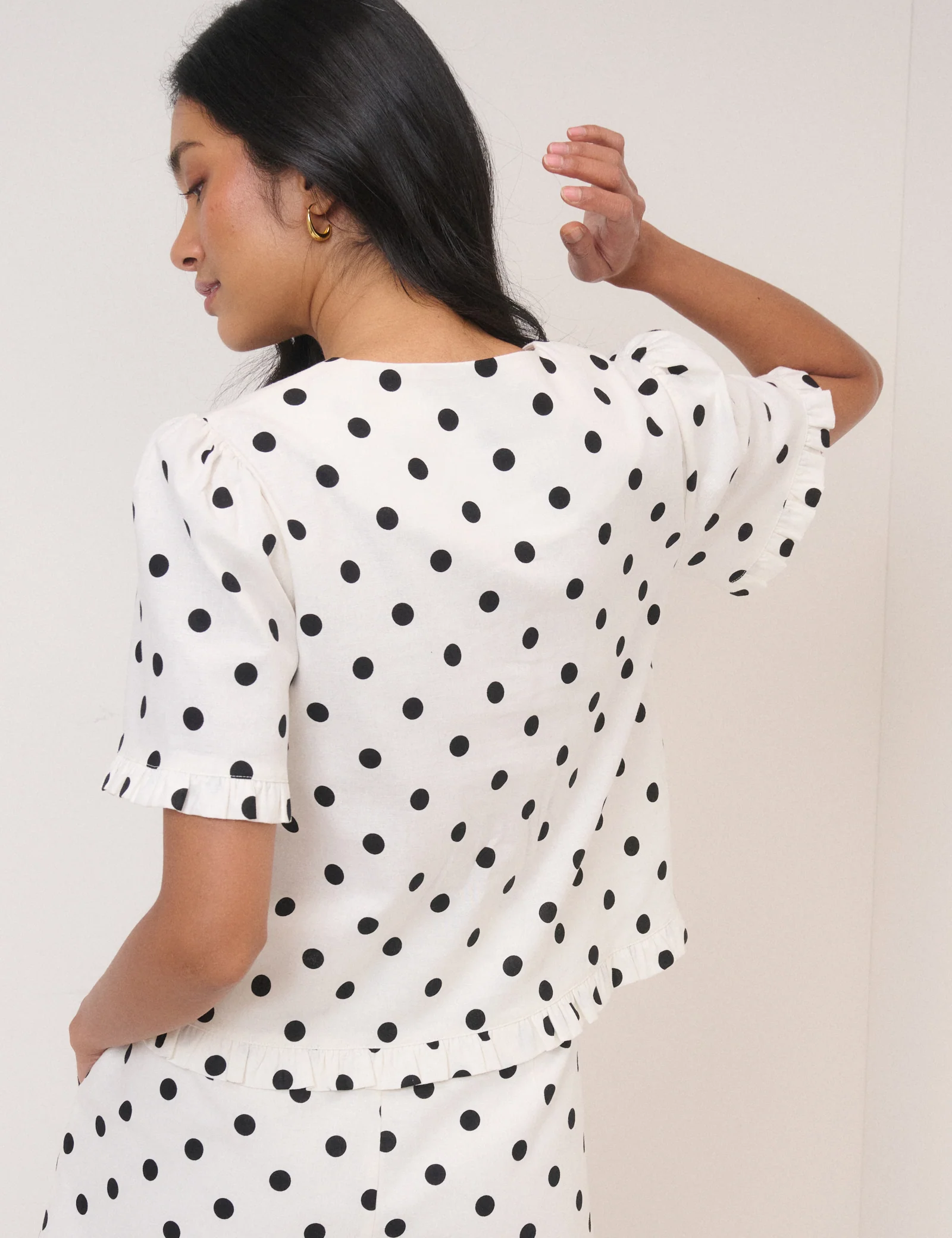 White Polka Dot Tailored Top - Image 4