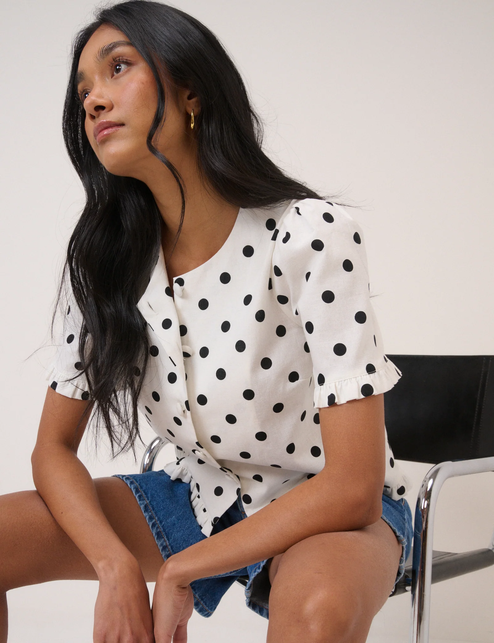 White Polka Dot Tailored Top - Image 5