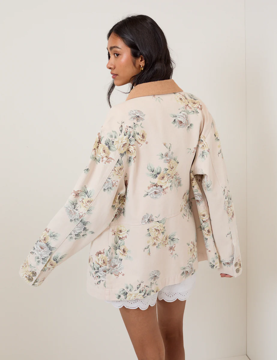 Light Pink Denim Floral Cord Collar Jacket - Image 5