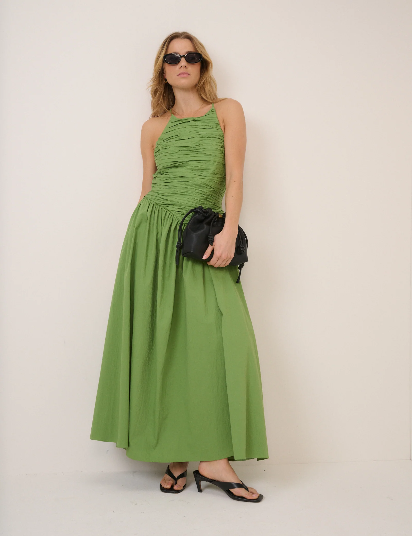Green Pleated Rosabel Midi Dress - Image 3