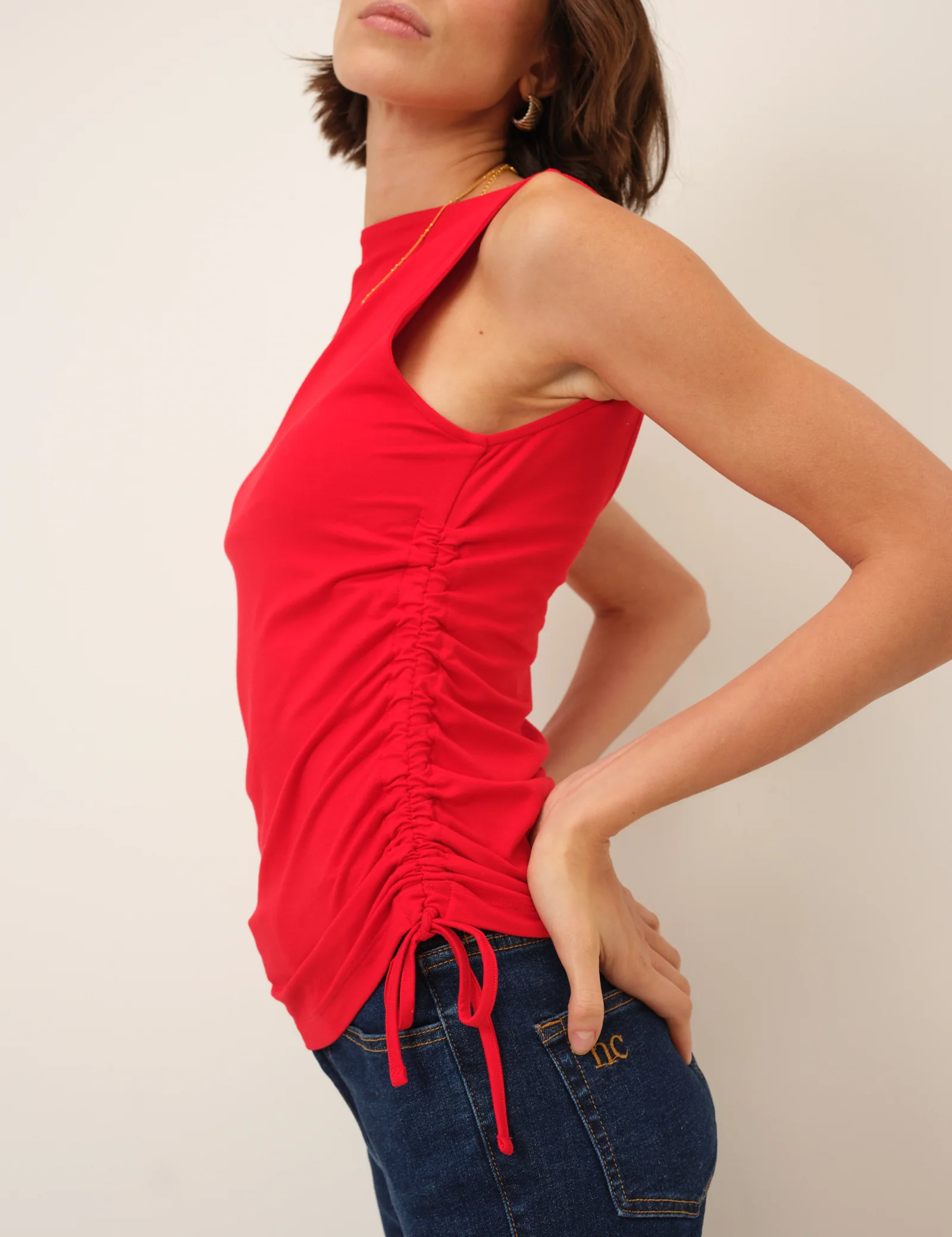 Red Ruched Side Tie Top - Image 5