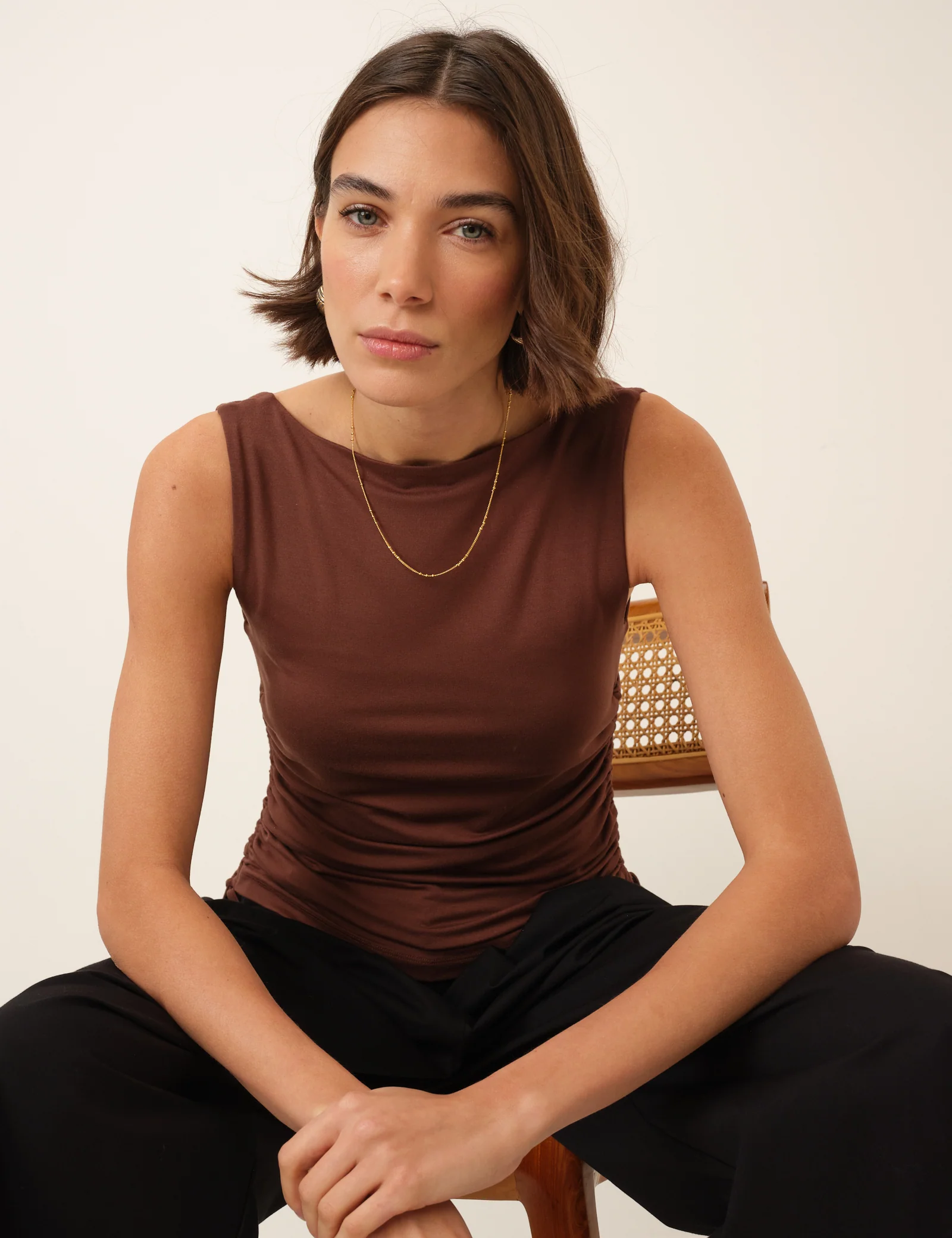 Brown Ruched Side Tie Top - Image 4
