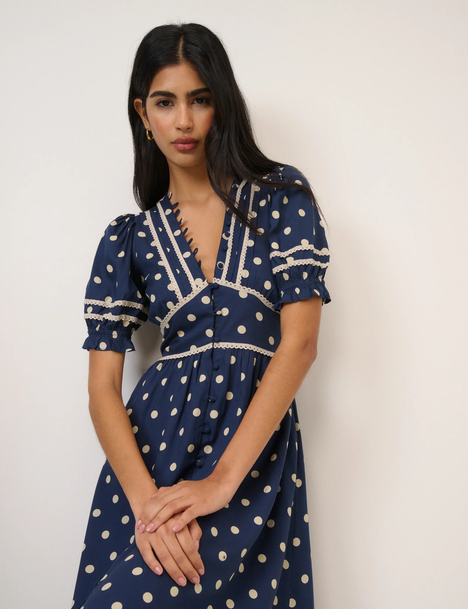 Navy Polka Dot Saffy Midi Tea Dress - Image 5