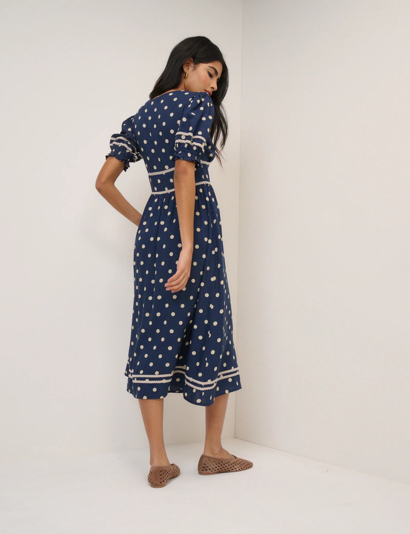 Navy Polka Dot Saffy Midi Tea Dress - Image 6