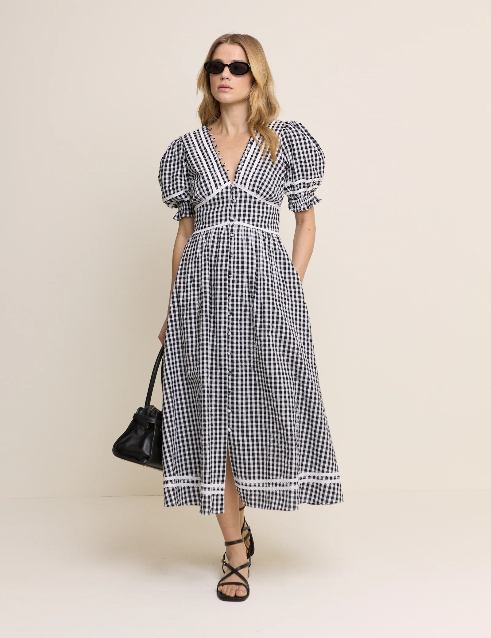 Black Gingham Saffy Midi Dress - Image 3