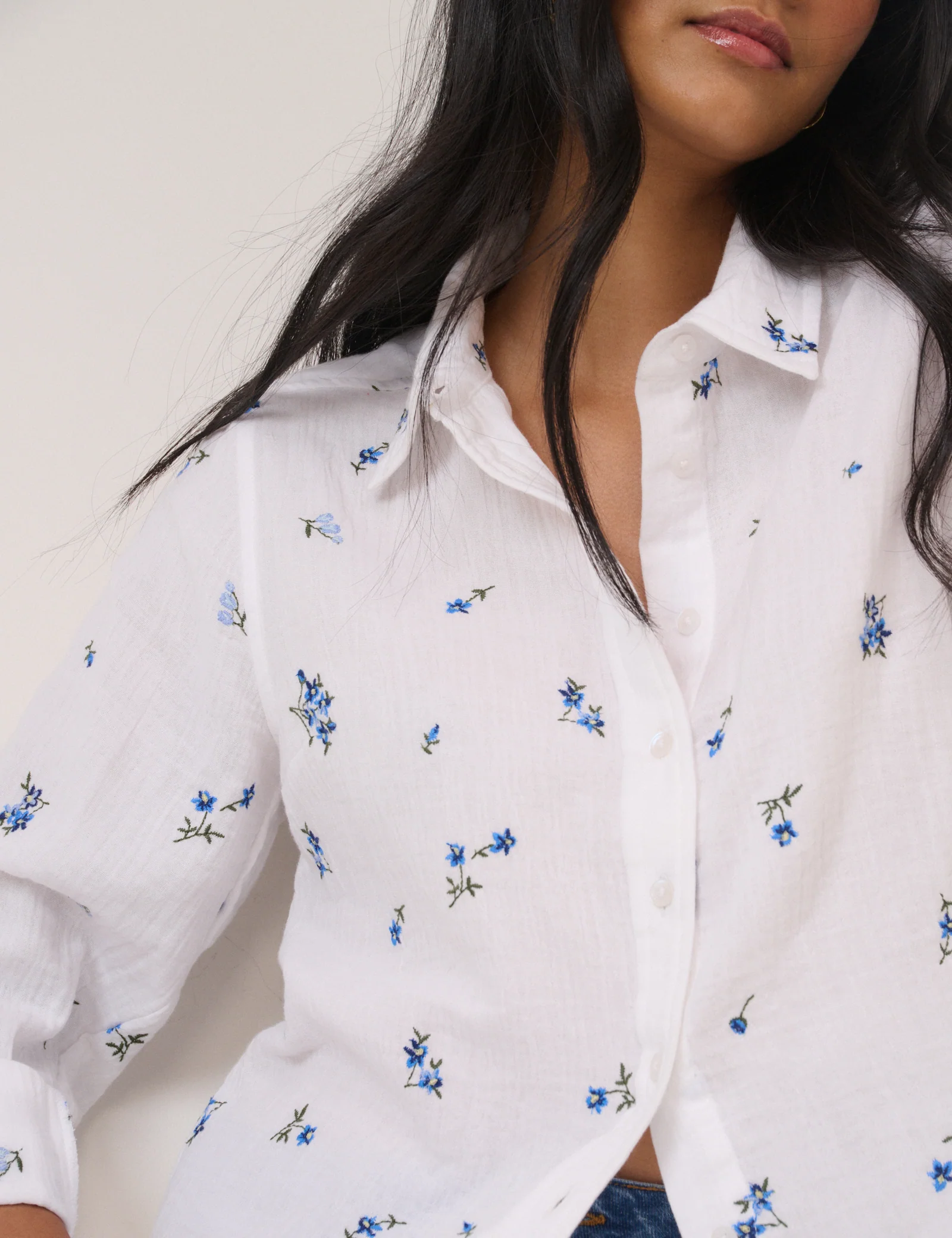 White Floral Embroidered Blouse - Image 2