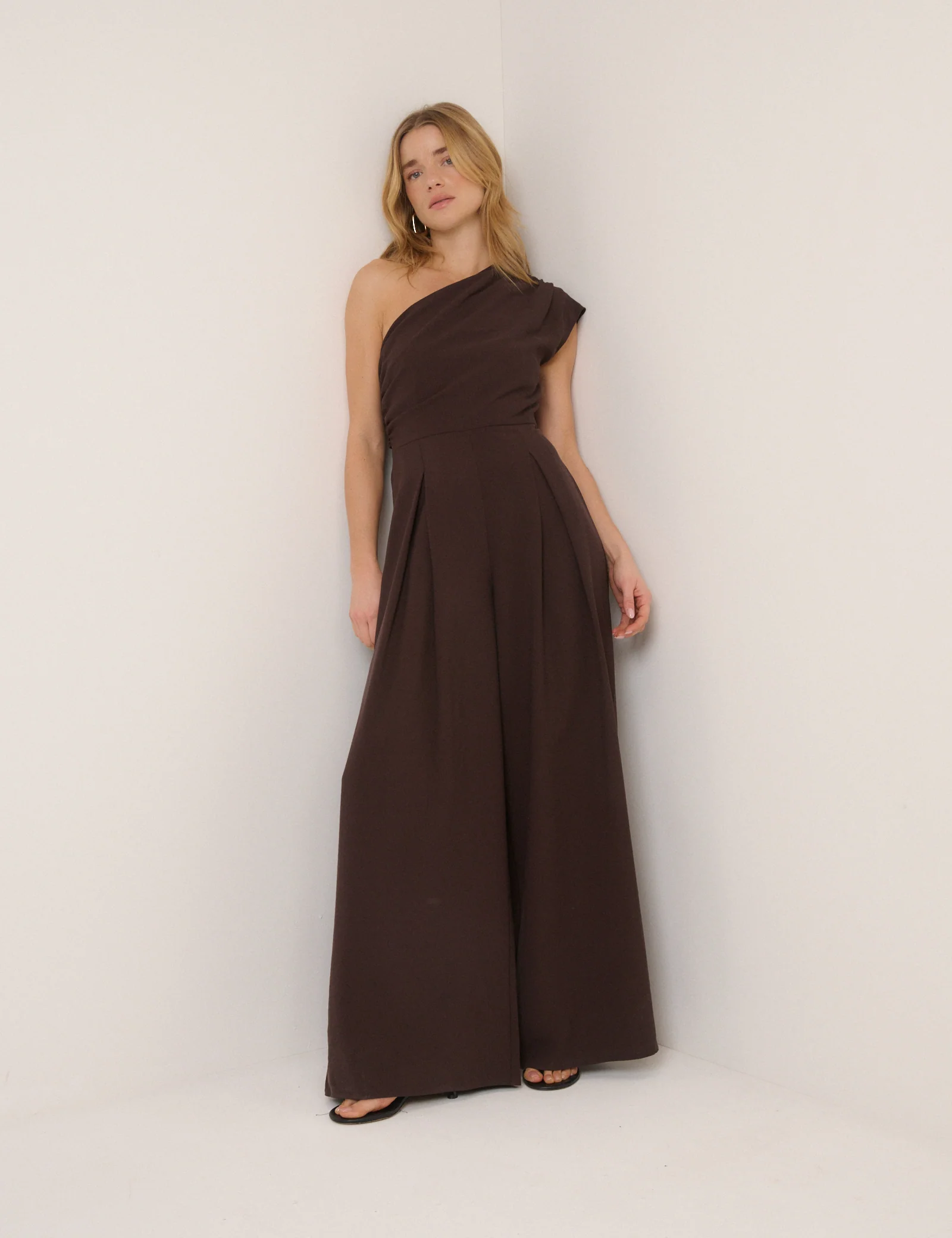 Brown One Shoulder Sanaria Jumpsuit - Image 4