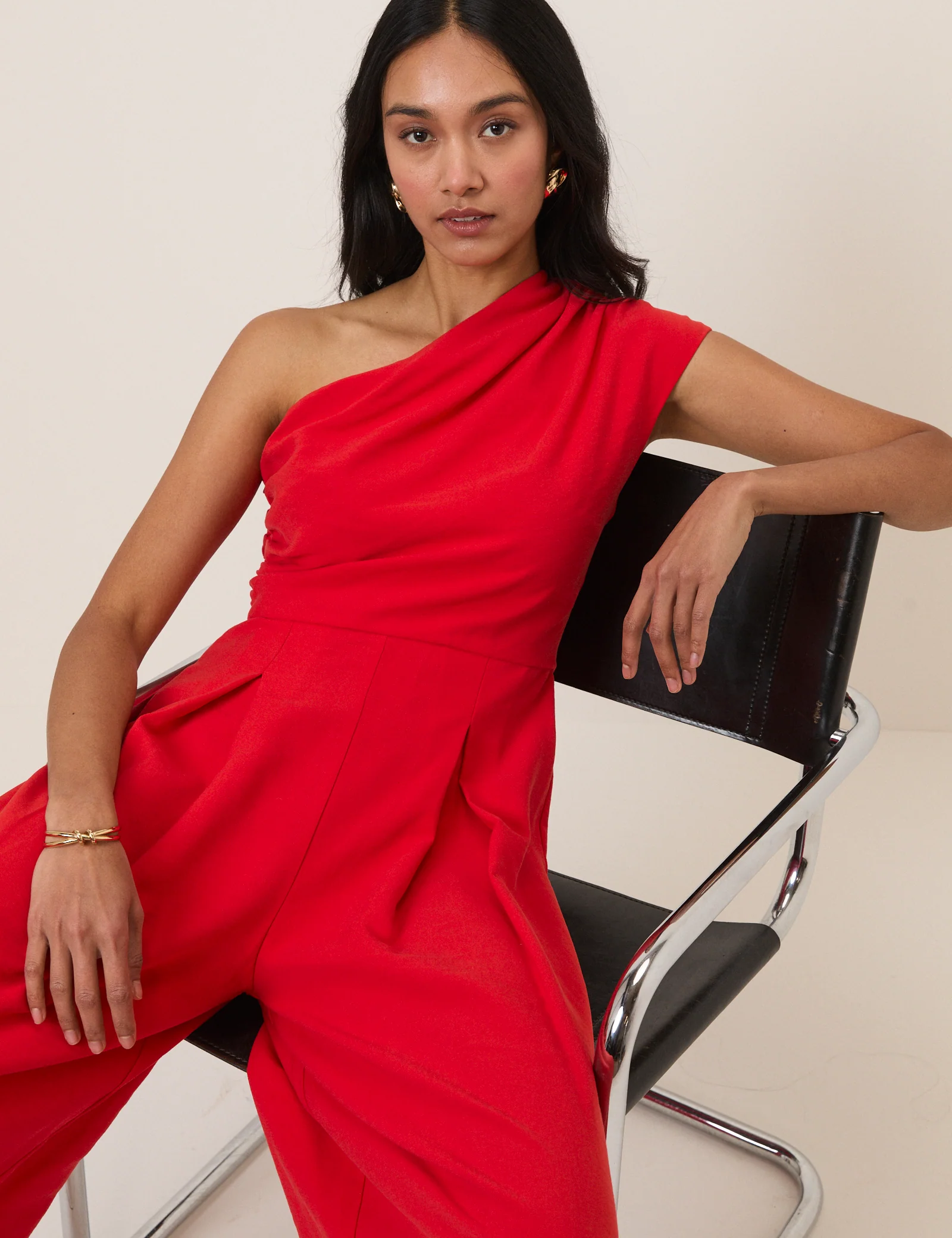 Red One Shoulder Sanaria Jumpsuit - Image 5