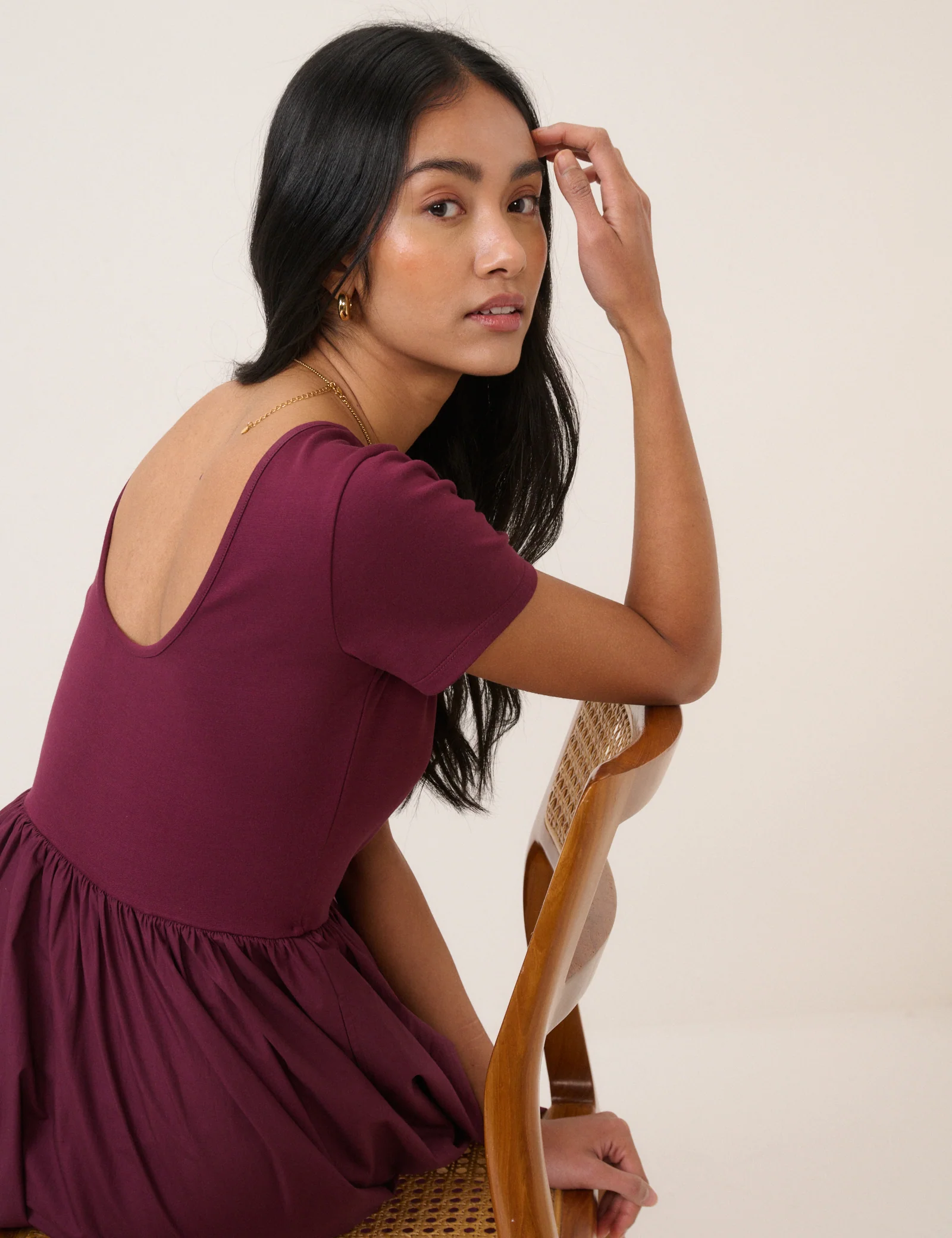 Burgundy Short Sleeve Sarah Midi Dress - Image 3
