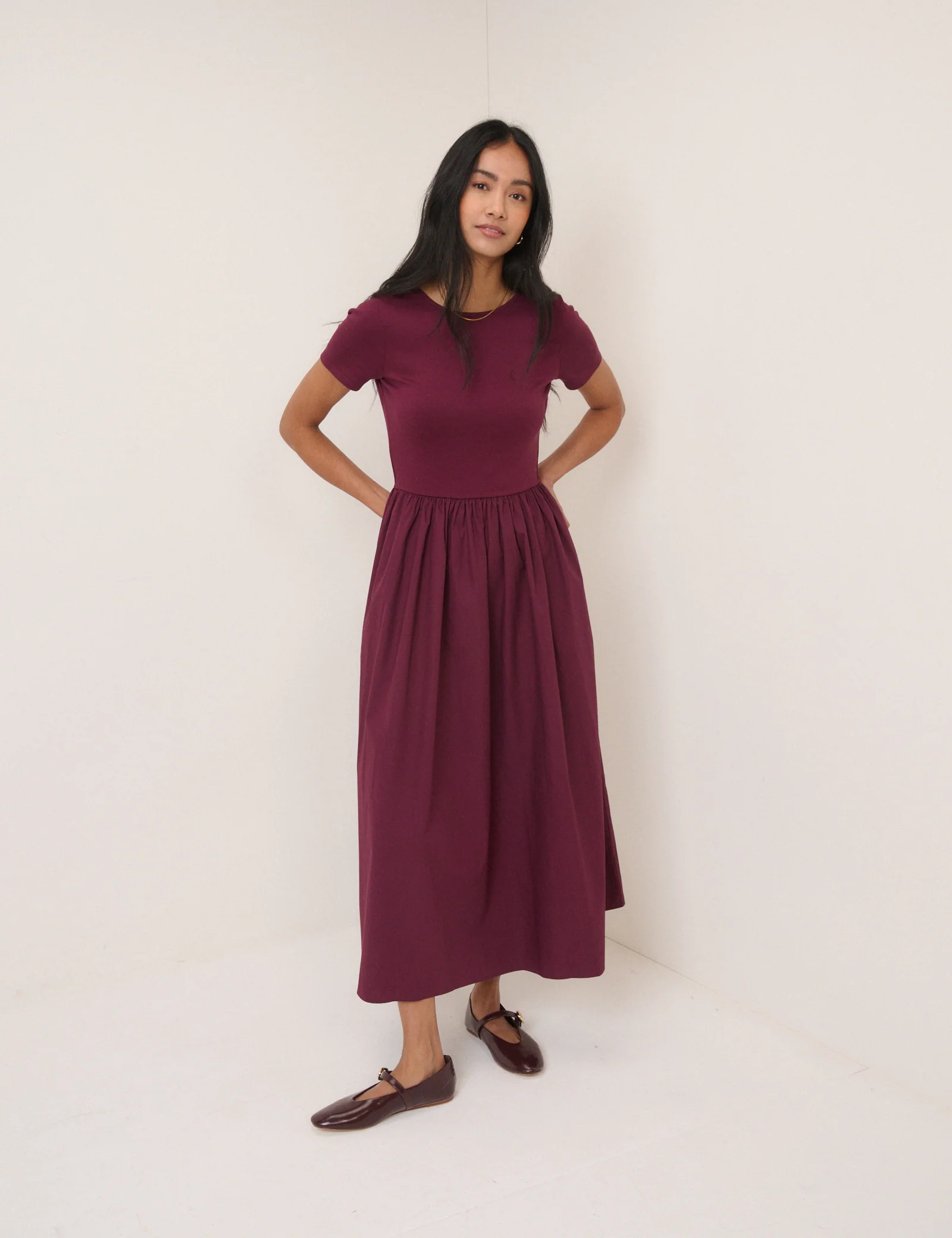 Burgundy Short Sleeve Sarah Midi Dress - Image 4