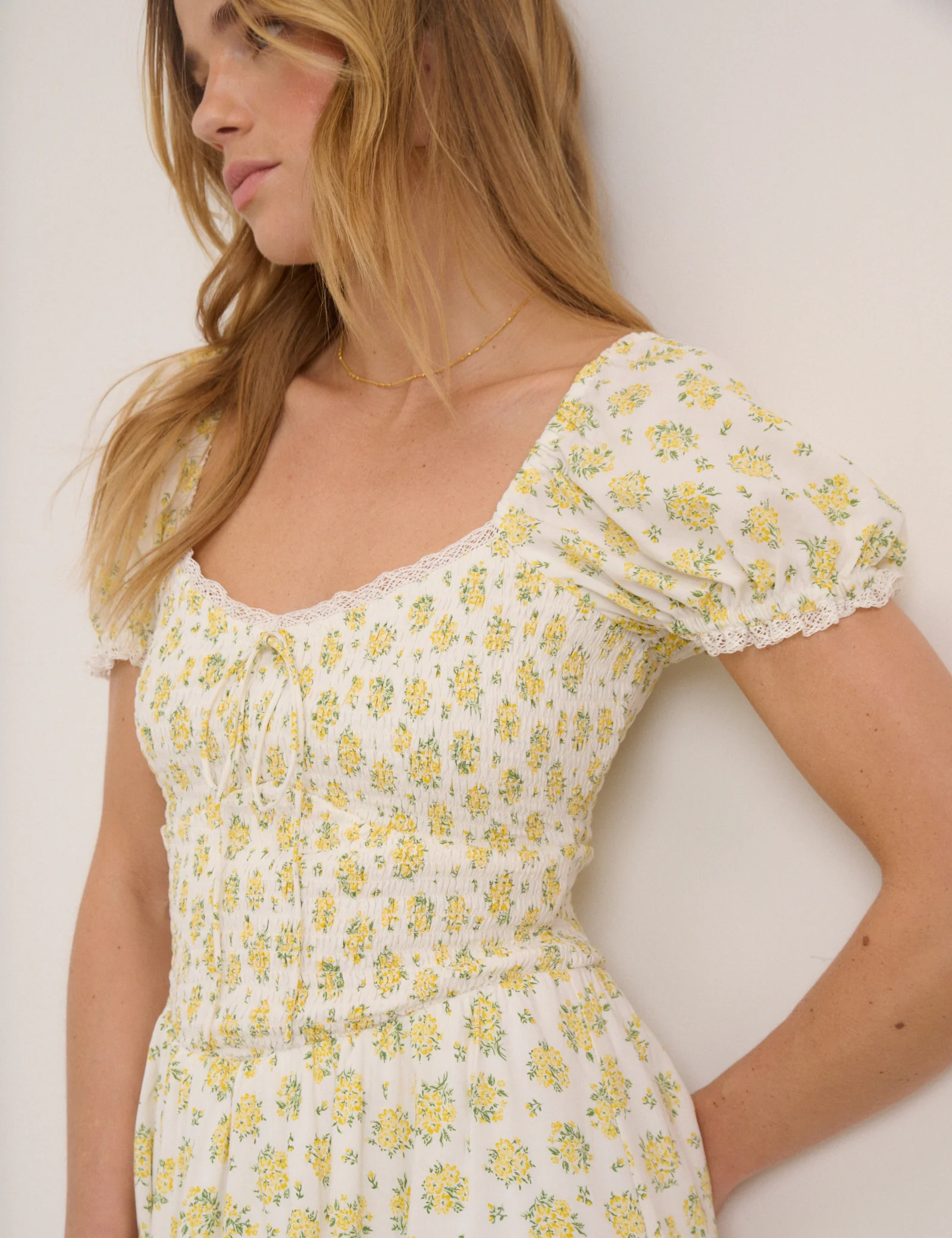 White Ditsy Floral Savanna Midi Dress - Image 2