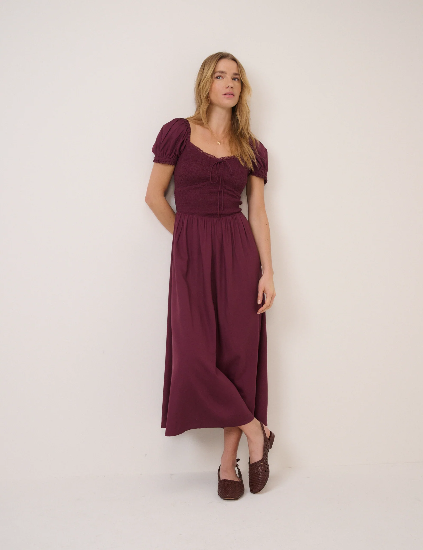 Plum Puff Sleeve Savanna Midi Dress - Image 3