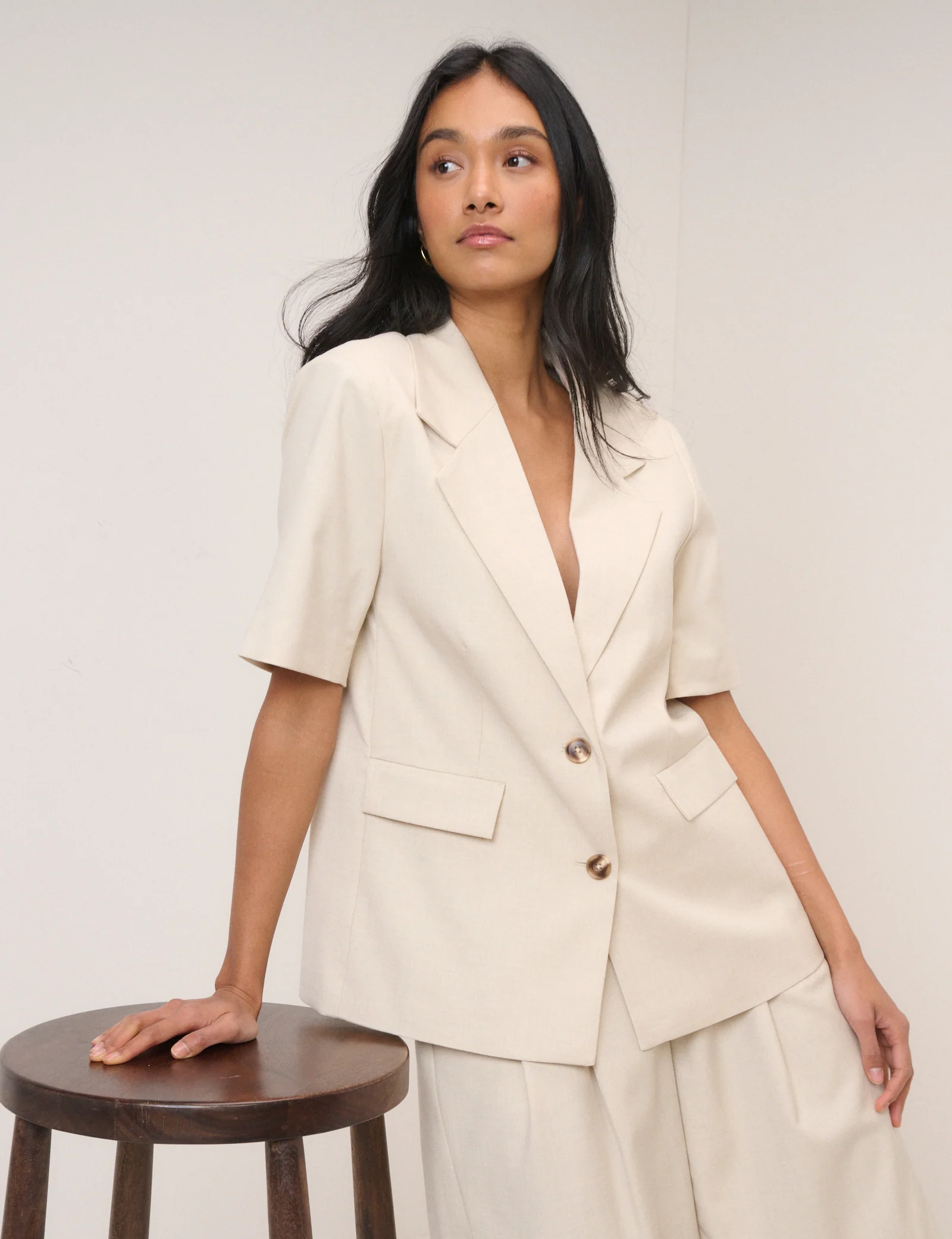 Stone Short Sleeve Relaxed Blazer