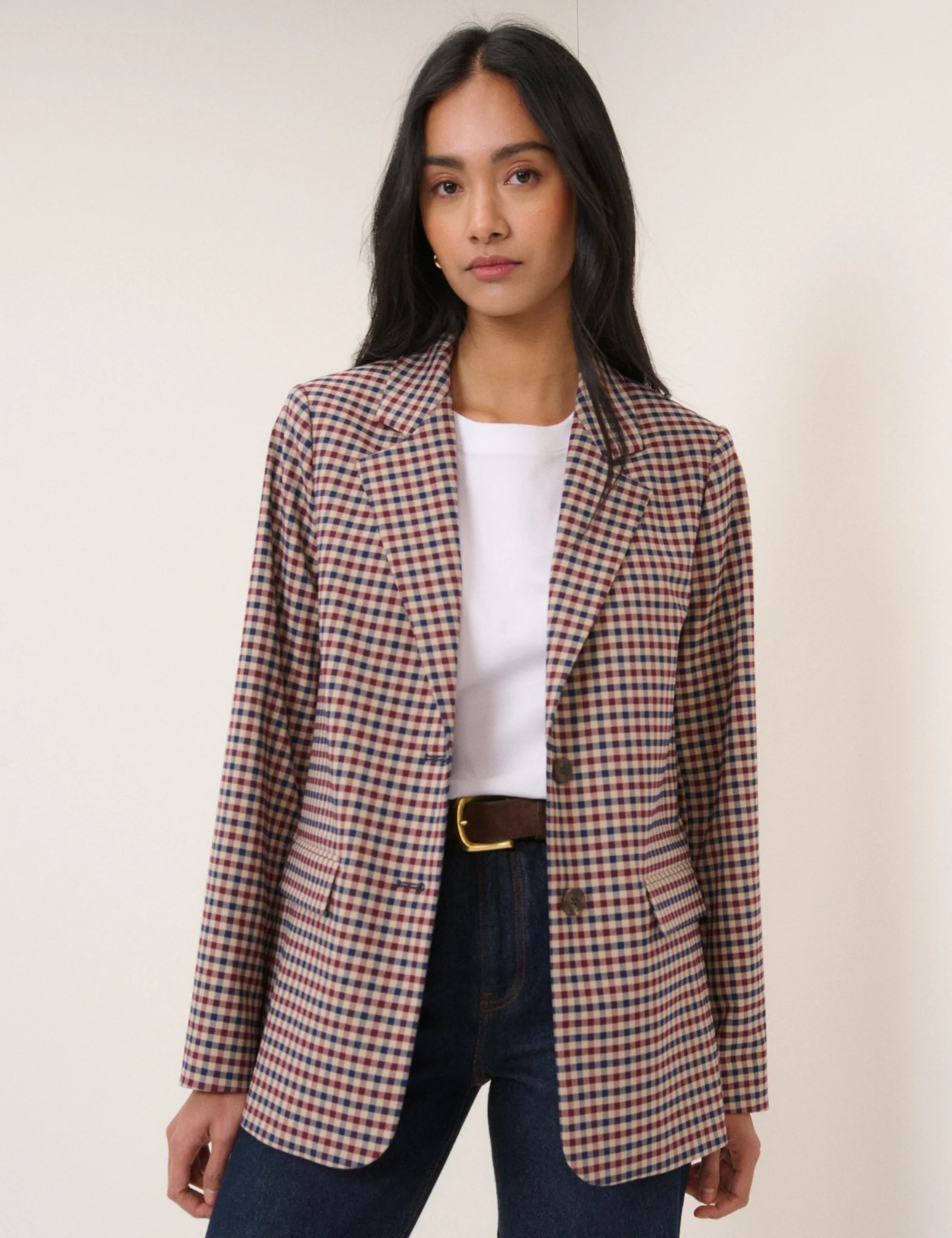Red and Navy Gingham Blazer