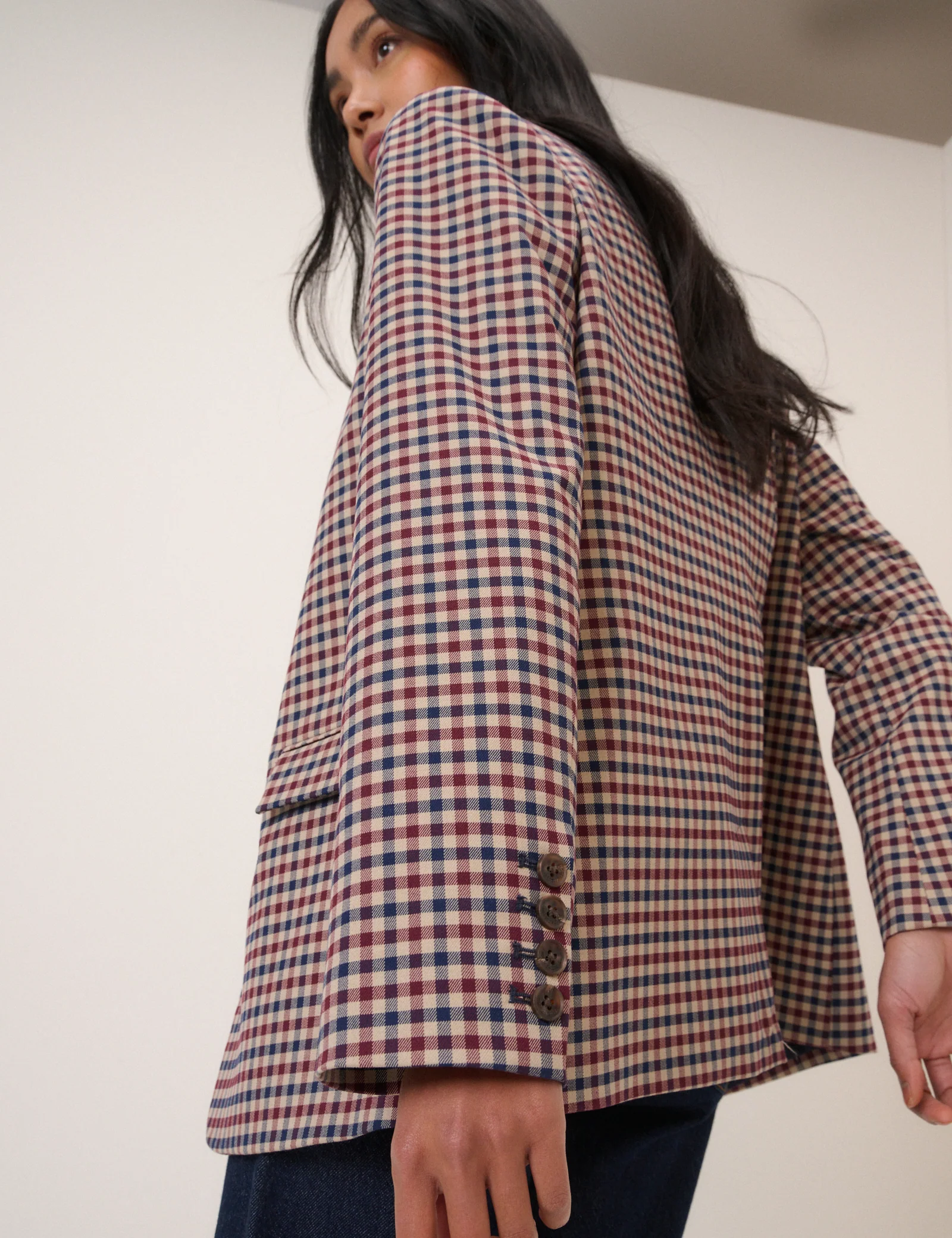 Red and Navy Gingham Blazer - Image 5