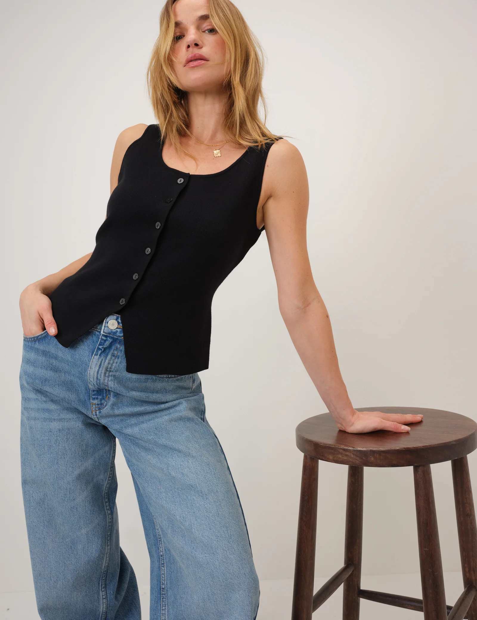 Black Scoop Neck Knitted Waistcoat - Image 3