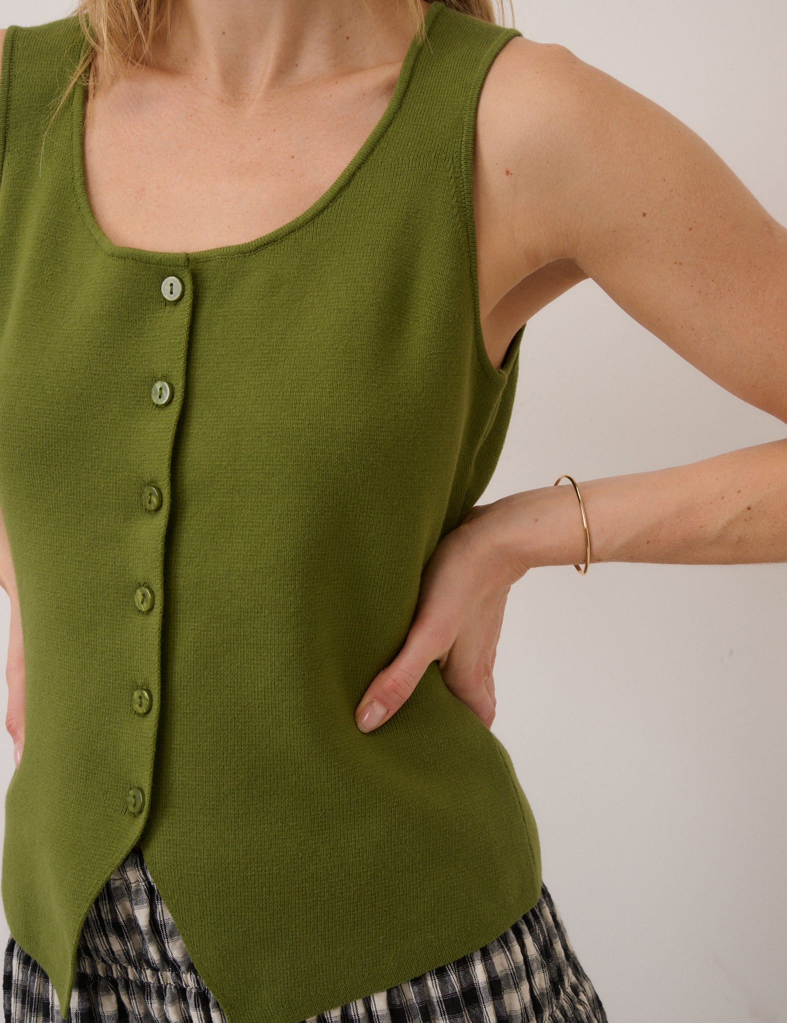 Green Scoop Neck Waistcoat - Image 2