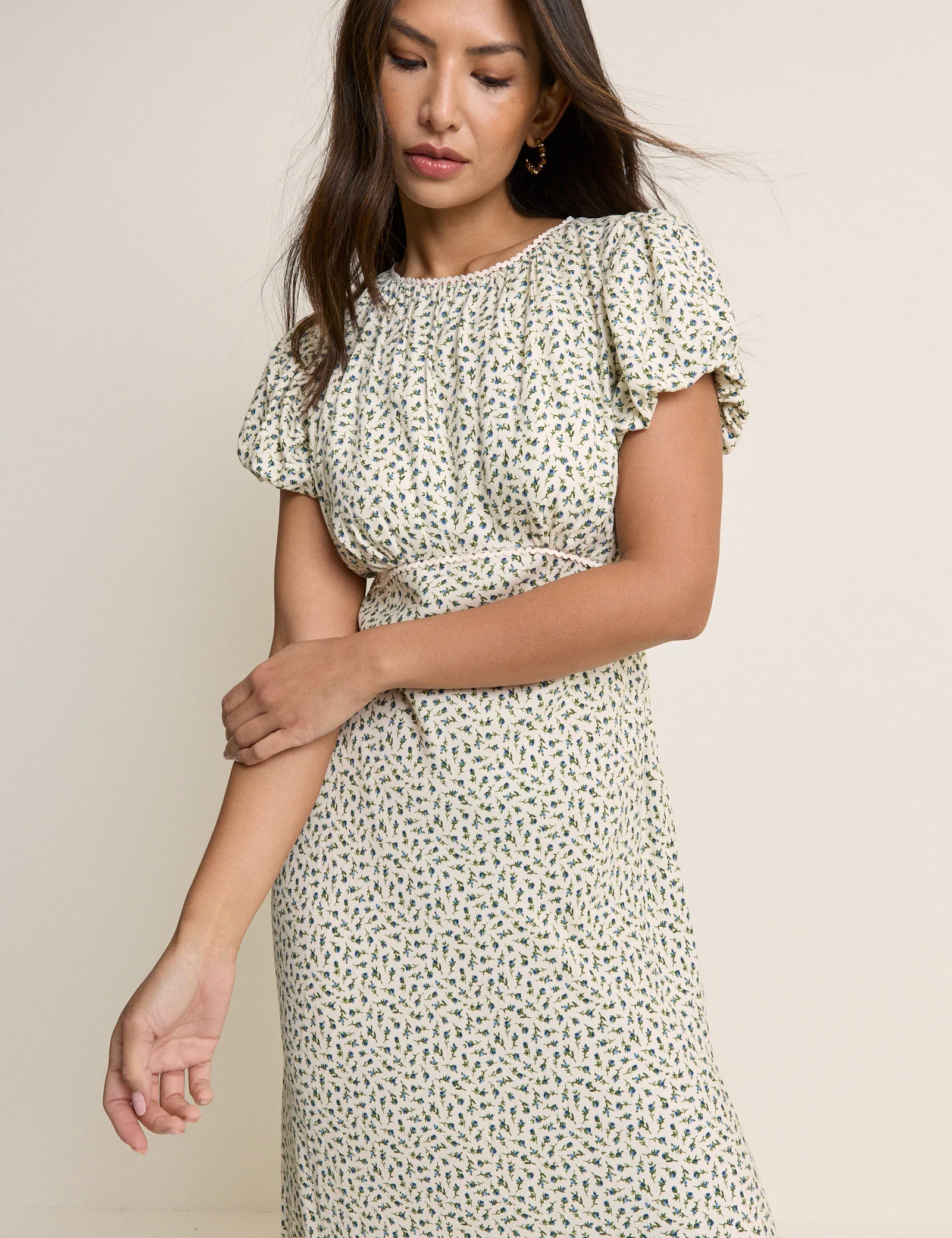 Blue Ditsy Floral Sicily Midi Dress - Image 2