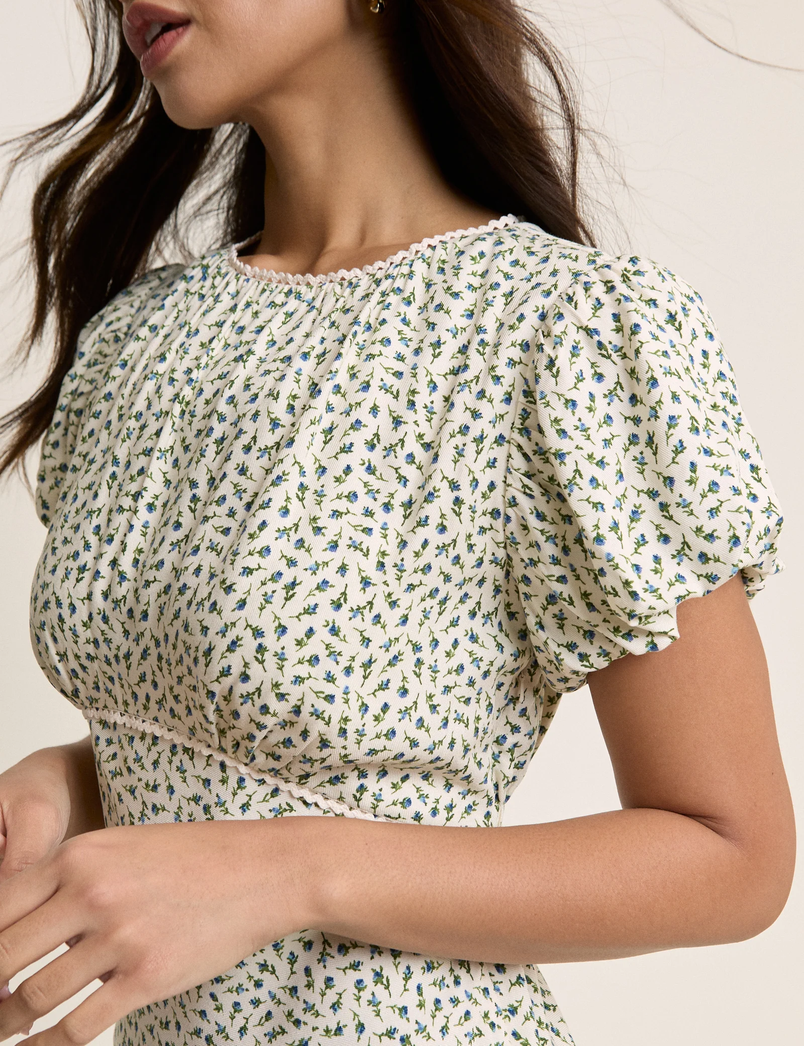 Blue Ditsy Floral Sicily Midi Dress - Image 3