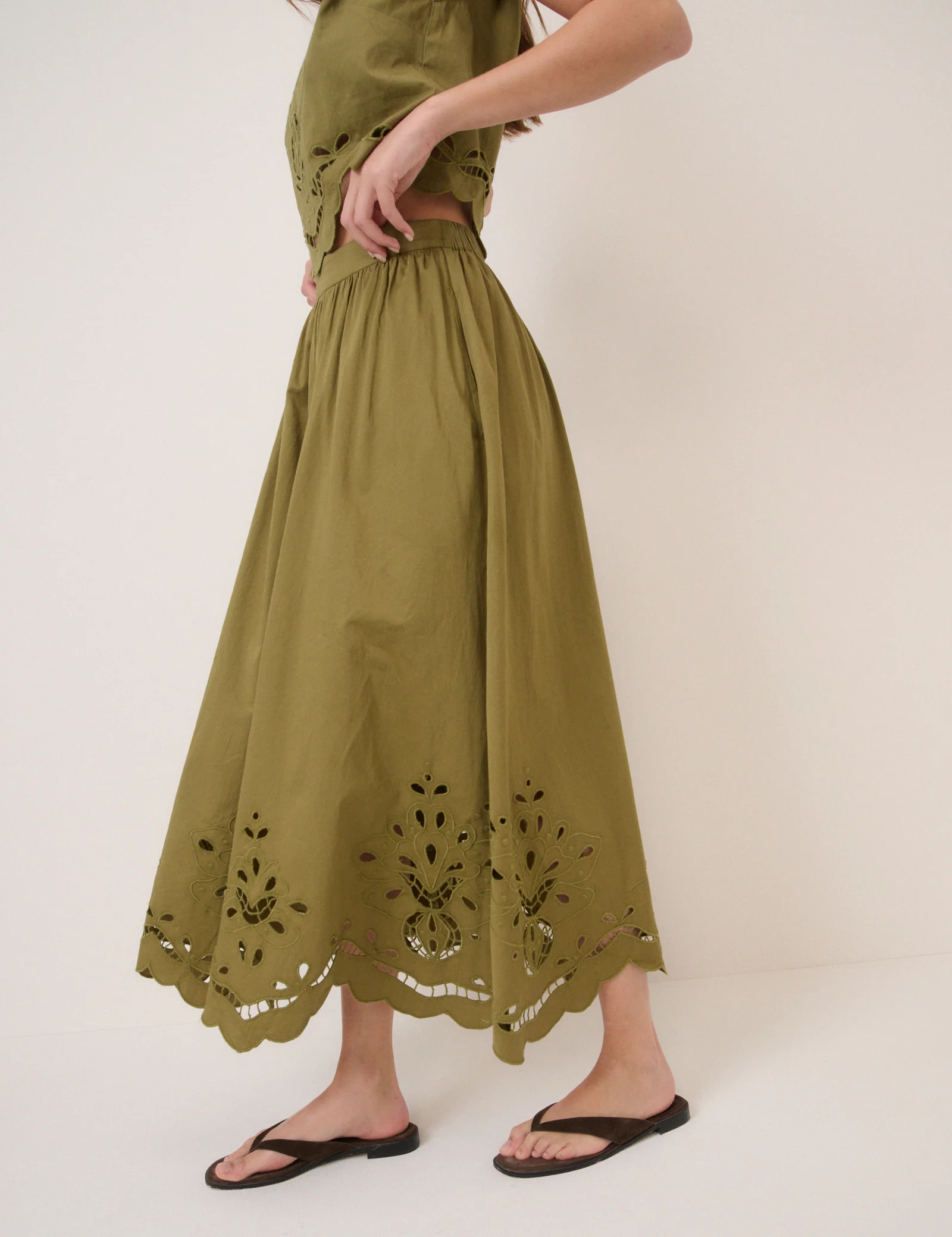Green Broderie Anglaise Midi Skirt - Image 3