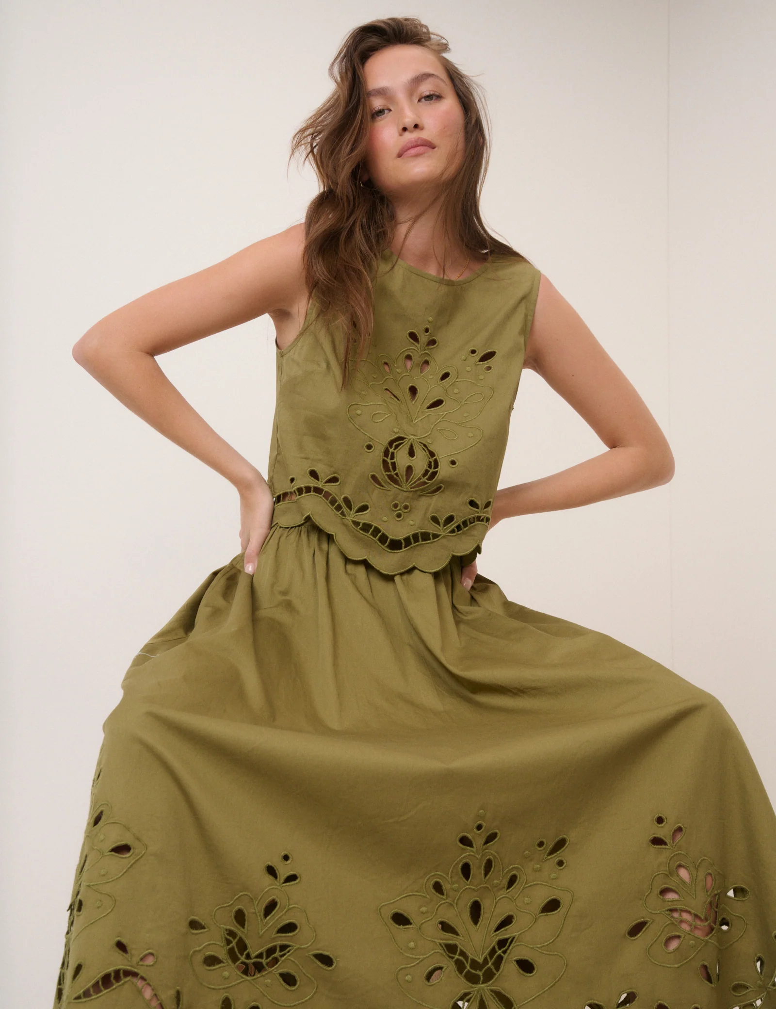 Green Broderie Anglaise Midi Skirt - Image 4