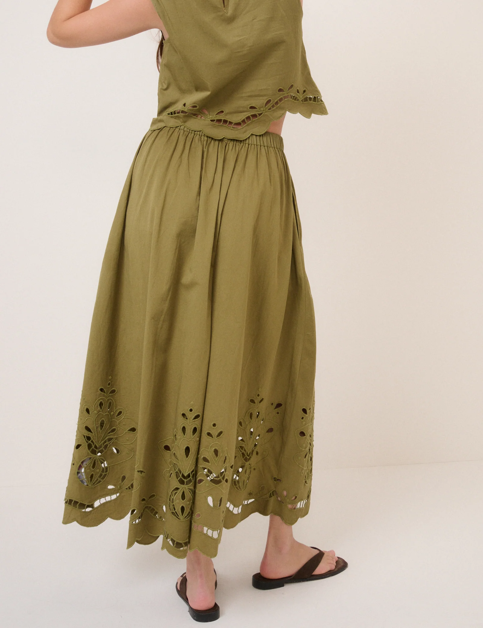 Green Broderie Anglaise Midi Skirt - Image 5