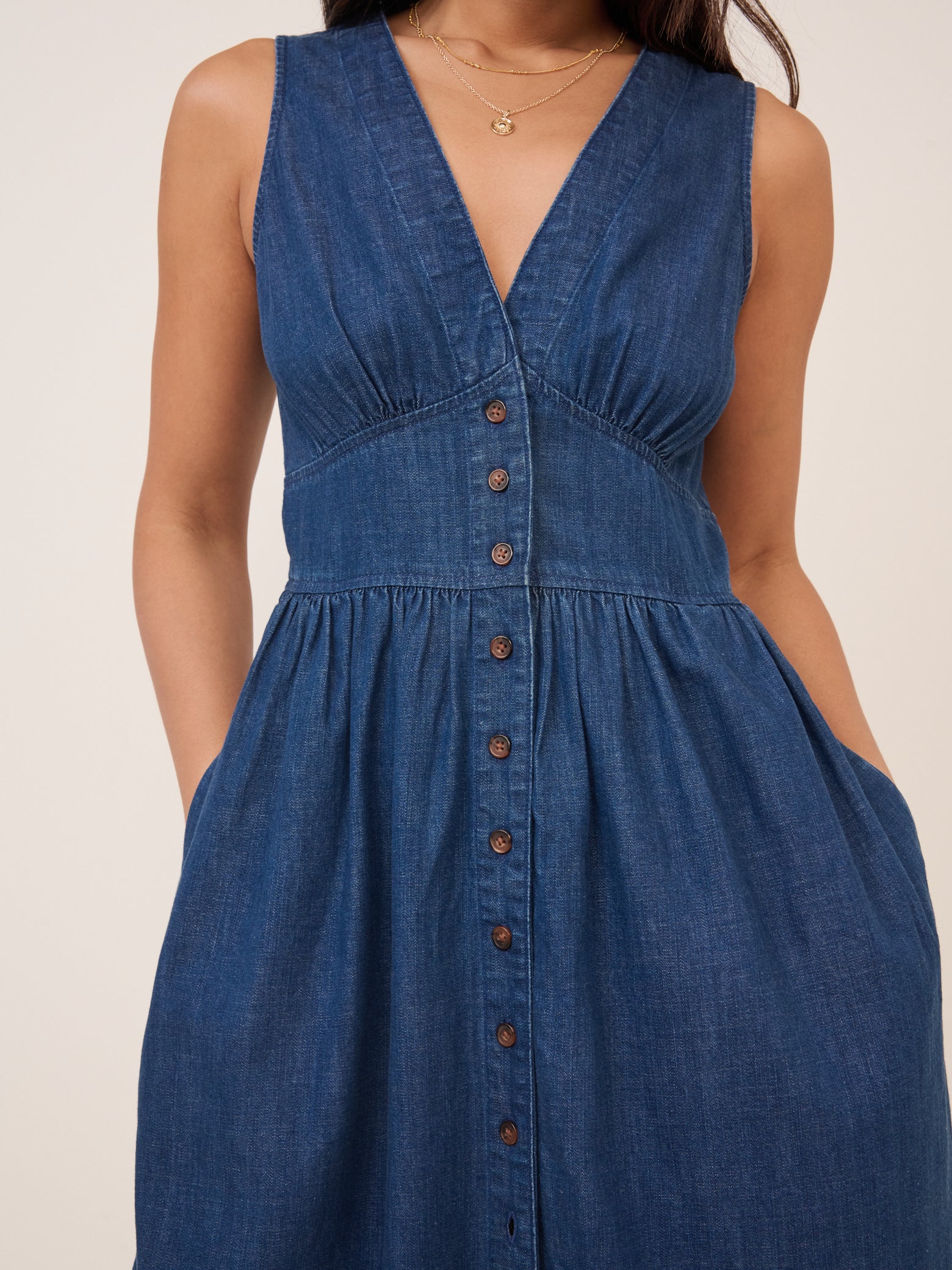 Dark Blue Denim Sleeveless Starlight Midi Dress - Image 3