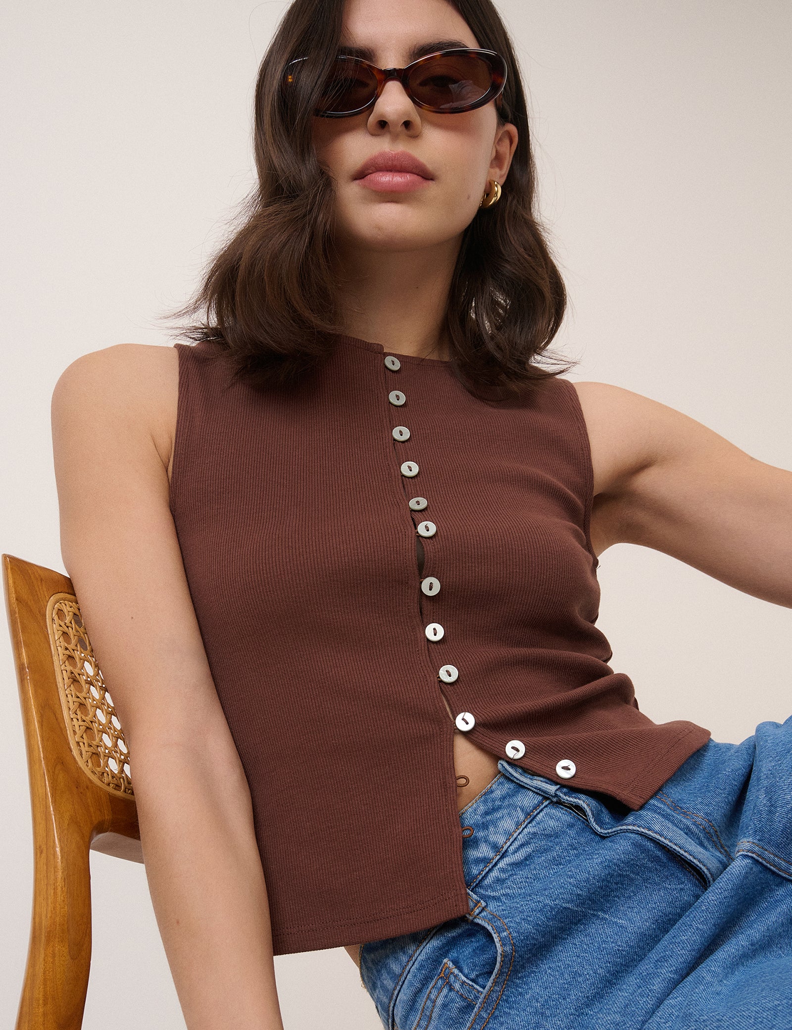 Brown Boat Neck Cropped Waistcoat - Image 3