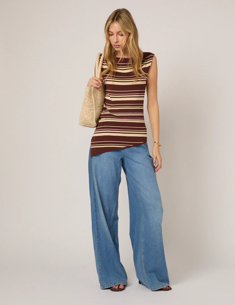 Brown Striped Boat Neck Knitted Top - Image 2