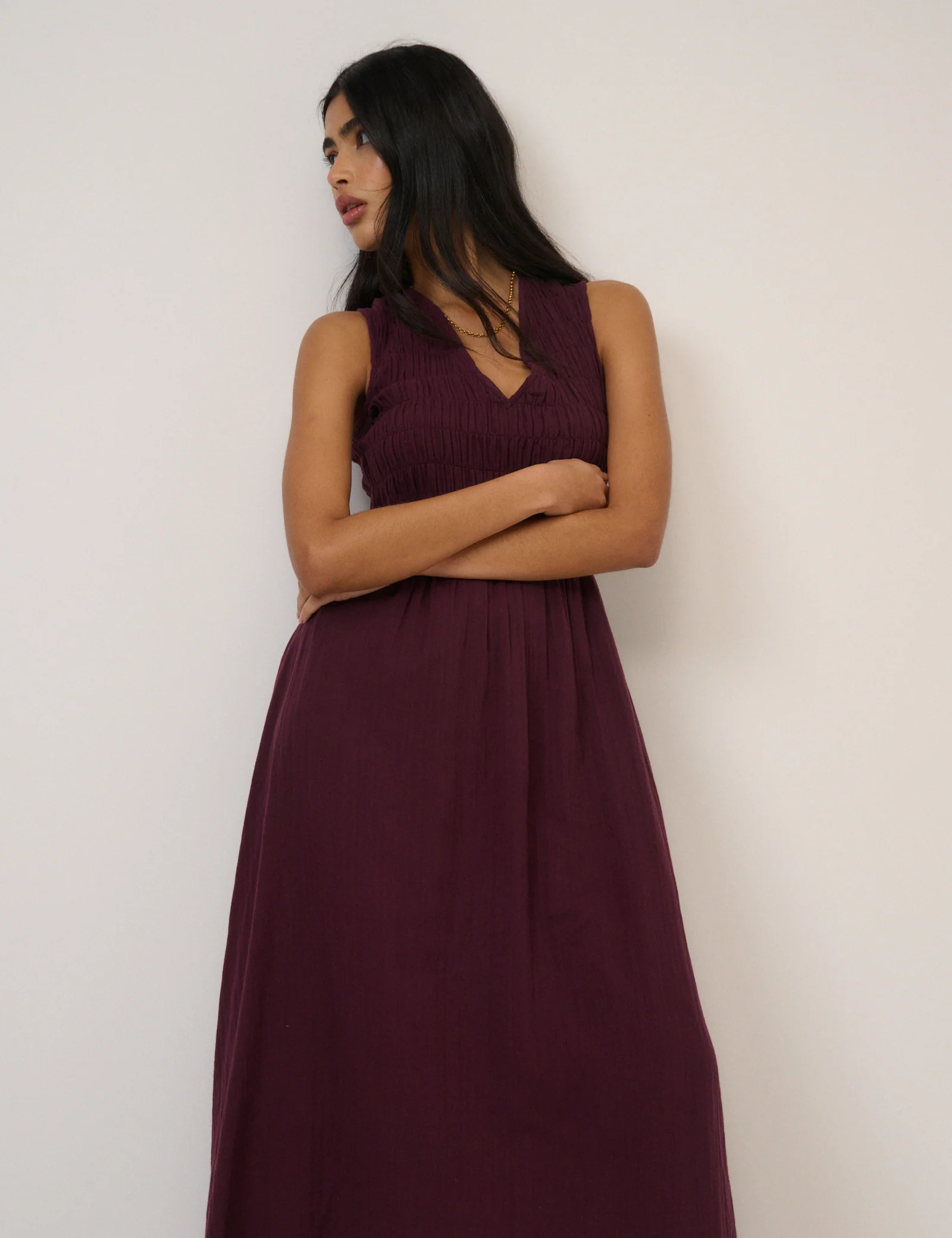 Dark Purple Sleeveless Audrey Midi Dress - Image 3