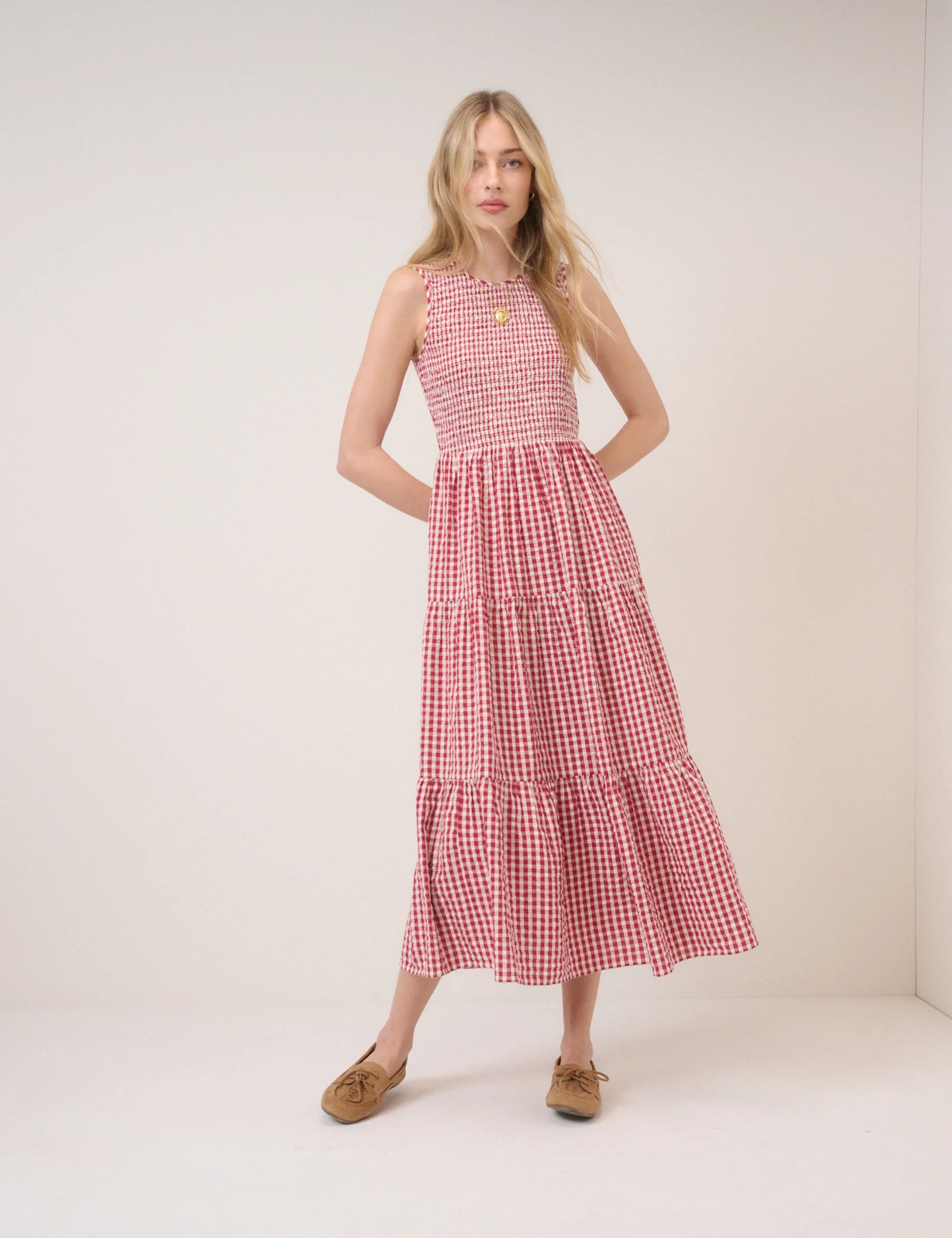 Red Pinstripe Sleeveless Charlie Midi Dress - Image 4