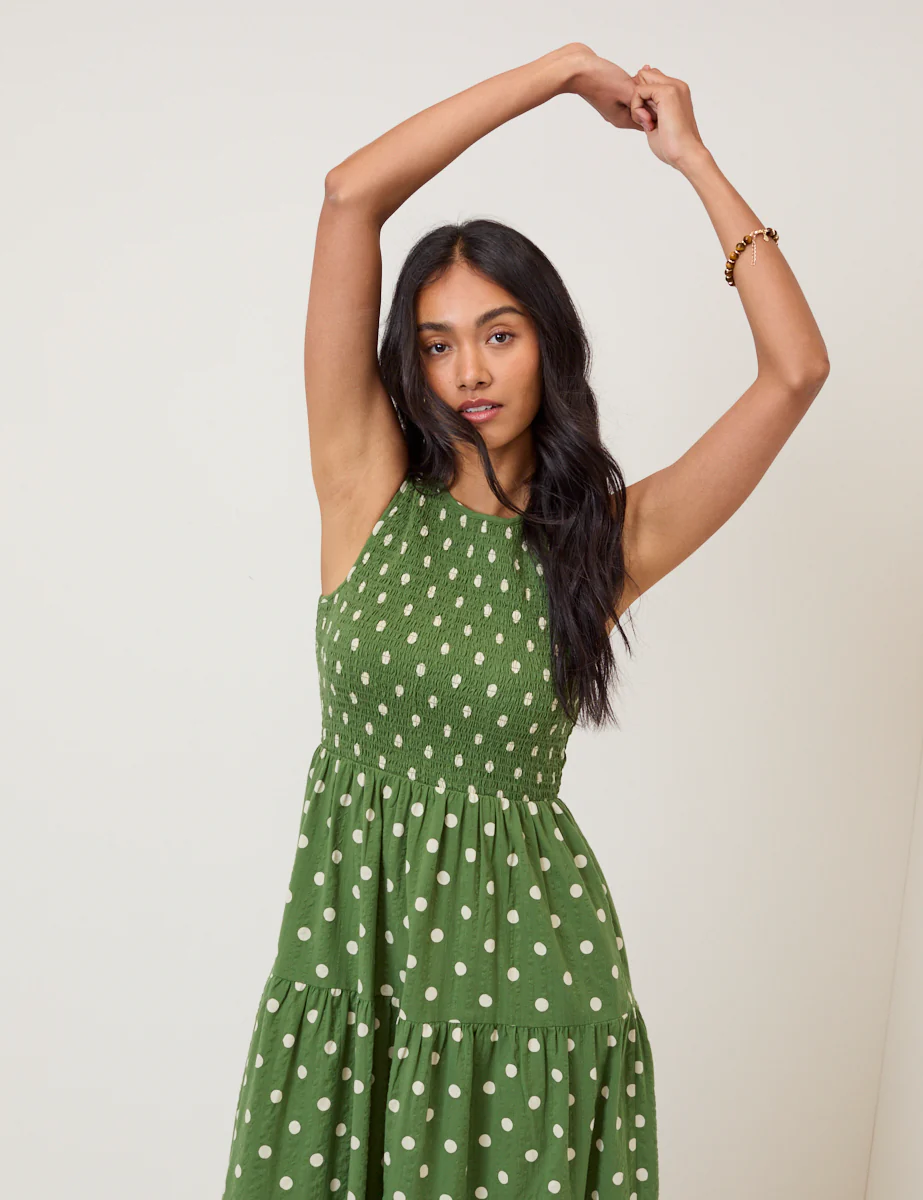Green Polka Dot Sleeveless Charlie Midi Dress - Image 3