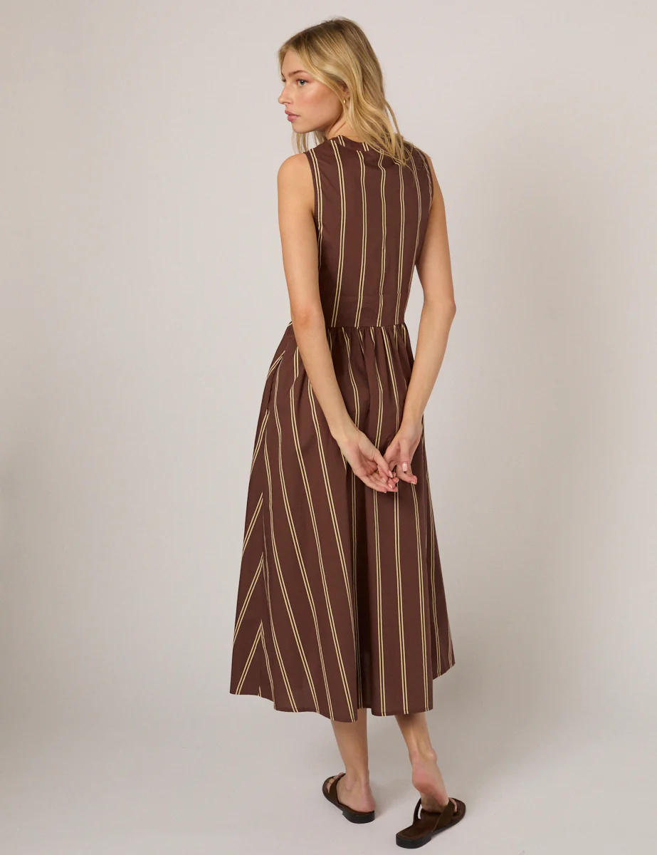 Brown Pinstripe Sleeveless Starlight Midi Dress - Image 5