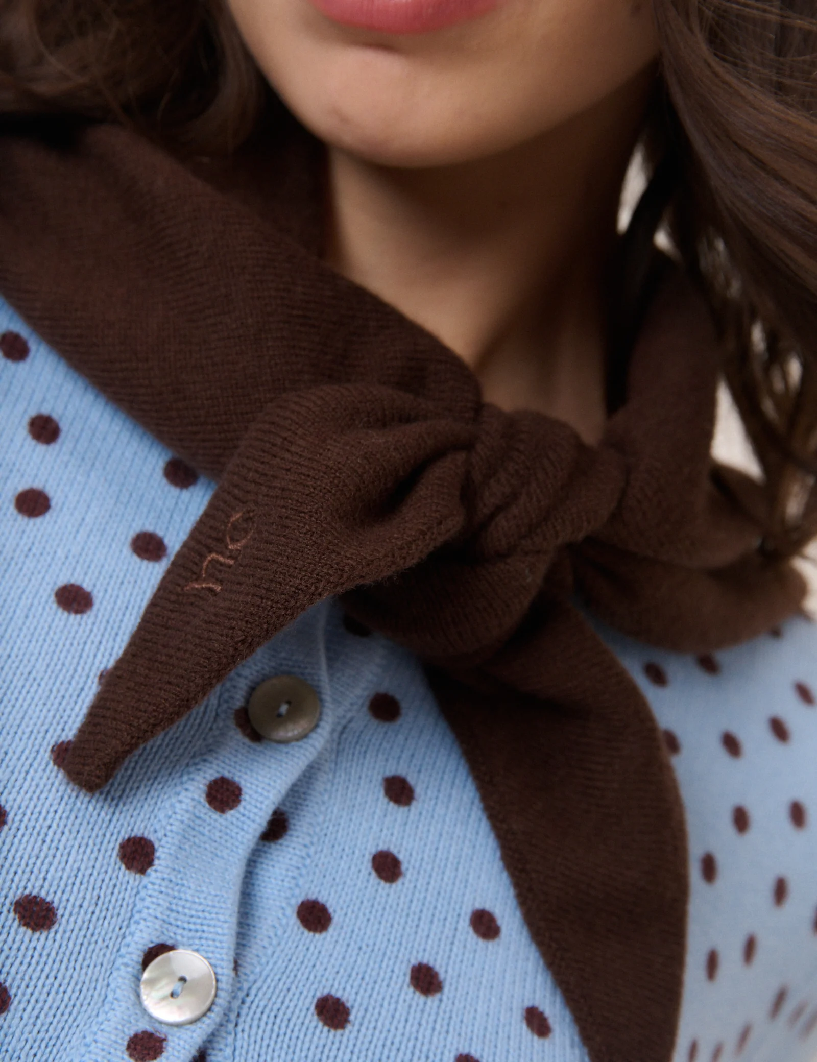 Brown Wool Blend Triangle Scarf - Image 2