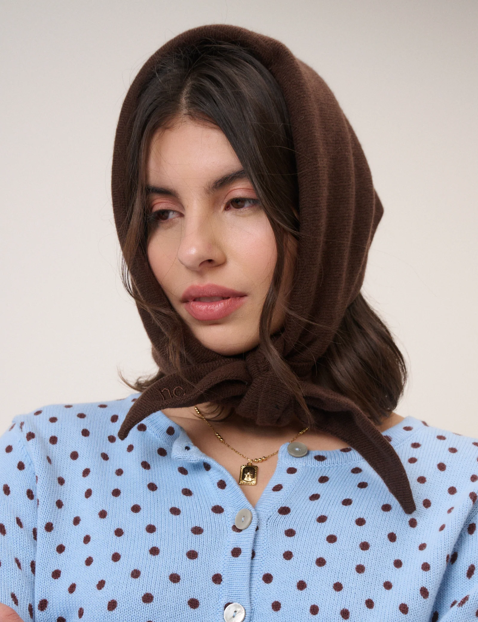 Brown Wool Blend Triangle Scarf - Image 3