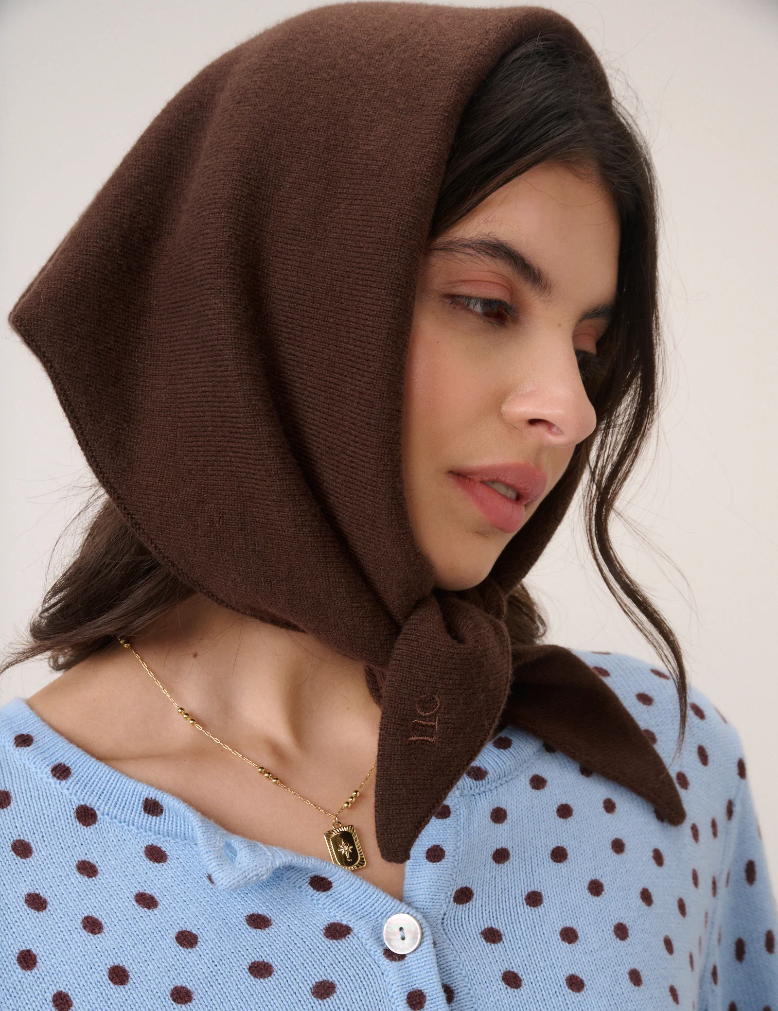 Brown Wool Blend Triangle Scarf - Image 5