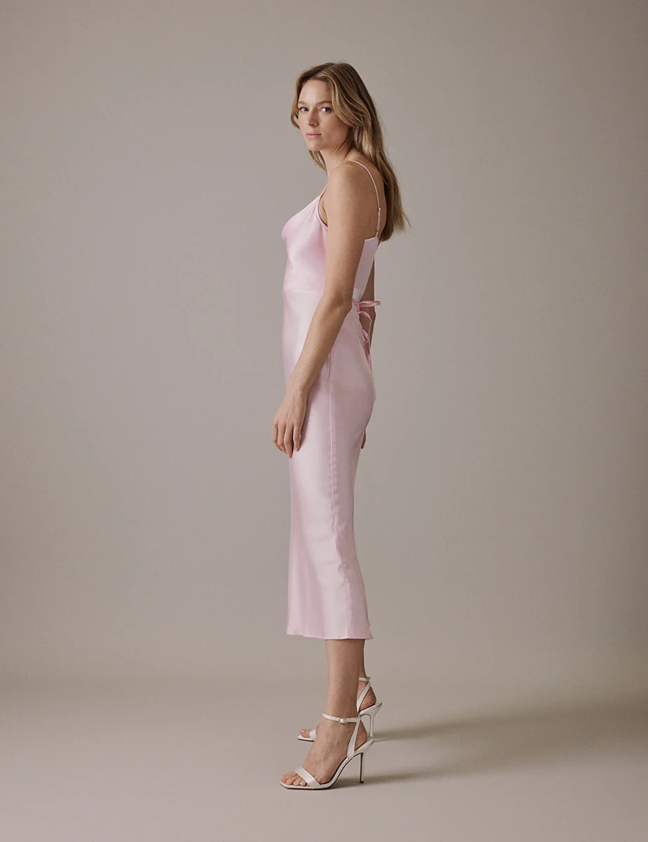Soft Pink Cowl Neck Midi Trixie Dress - Image 3