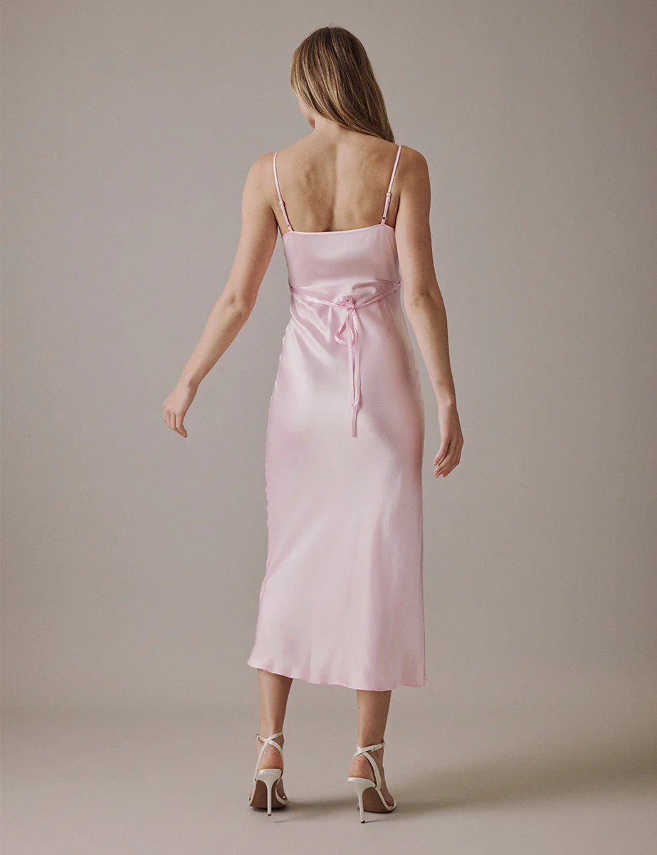 Soft Pink Cowl Neck Midi Trixie Dress - Image 5