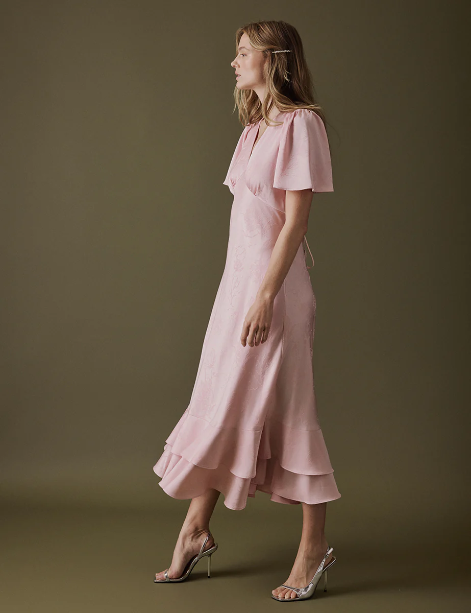Soft Pink V Neck Midi Alaina Dress - Image 3