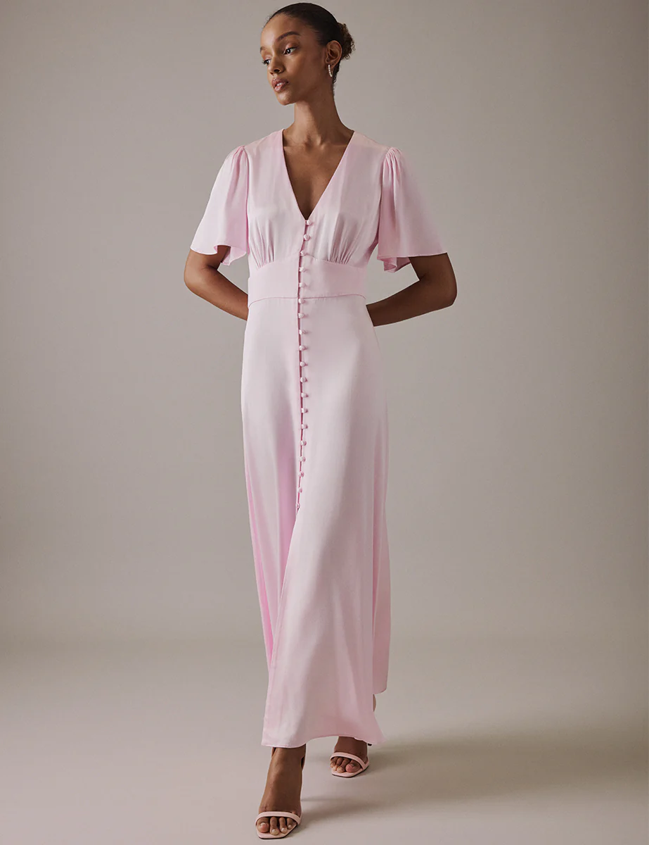 Soft Pink V Neck Midi Erin Dress - Image 3